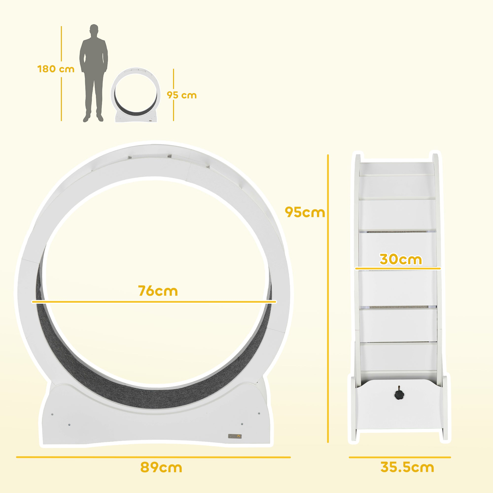 PawHut Cat Treadmill, Cat Exercise Wheel, 30 inch Cat Running Wheel with Brake, Carpeted Runway, for Exercise - White