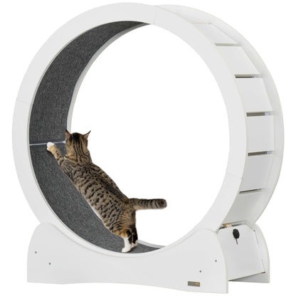 PawHut Cat Treadmill, Cat Exercise Wheel, 30 inch Cat Running Wheel with Brake, Carpeted Runway, for Exercise - White