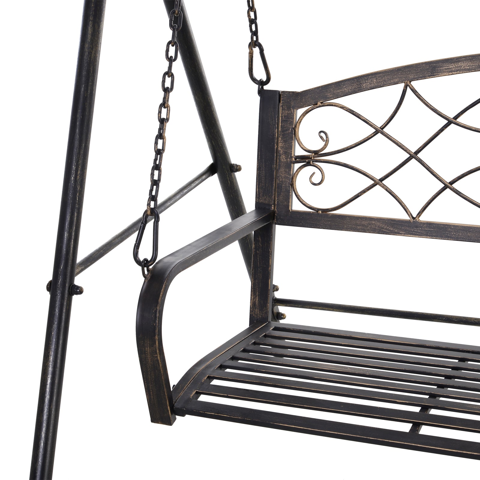 Outsunny 2 Seater Porch Swing Chair, Weather Resistant Outdoor Swing Seat with Metal Frame for Garden, Backyard, Lawn, Black with Gold Tone