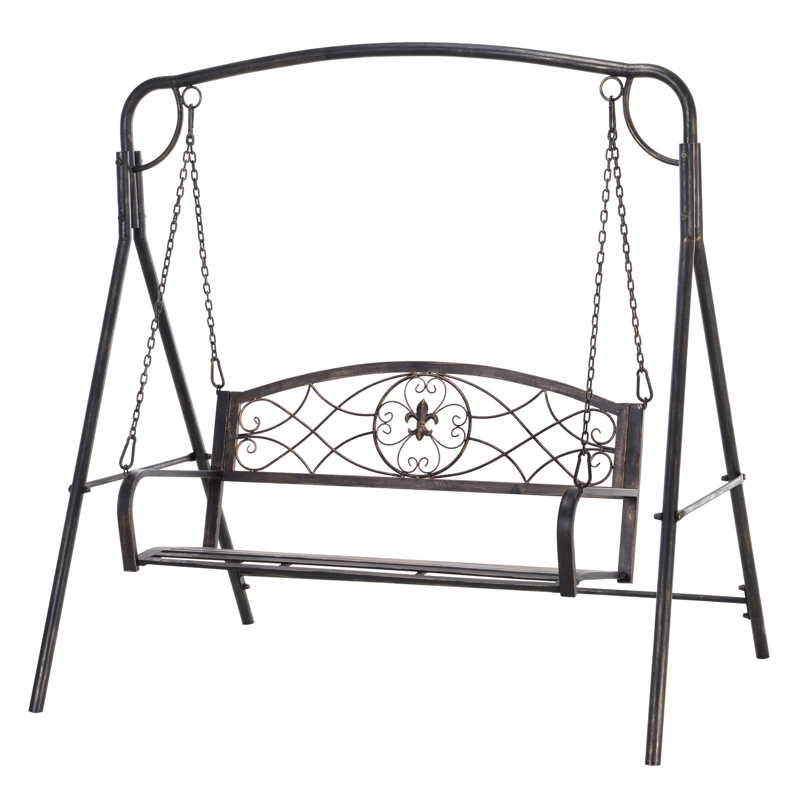 Outsunny 2 Seater Porch Swing Chair, Weather Resistant Outdoor Swing Seat with Metal Frame for Garden, Backyard, Lawn, Black with Gold Tone