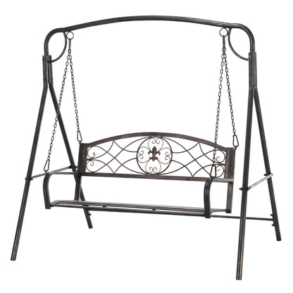 Outsunny 2 Seater Porch Swing Chair, Weather Resistant Outdoor Swing Seat with Metal Frame for Garden, Backyard, Lawn, Black with Gold Tone