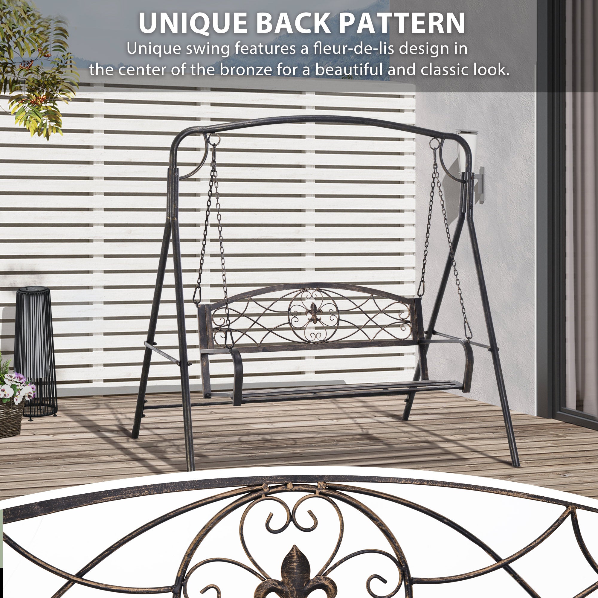Outsunny 2 Seater Porch Swing Chair, Weather Resistant Outdoor Swing Seat with Metal Frame for Garden, Backyard, Lawn, Black with Gold Tone