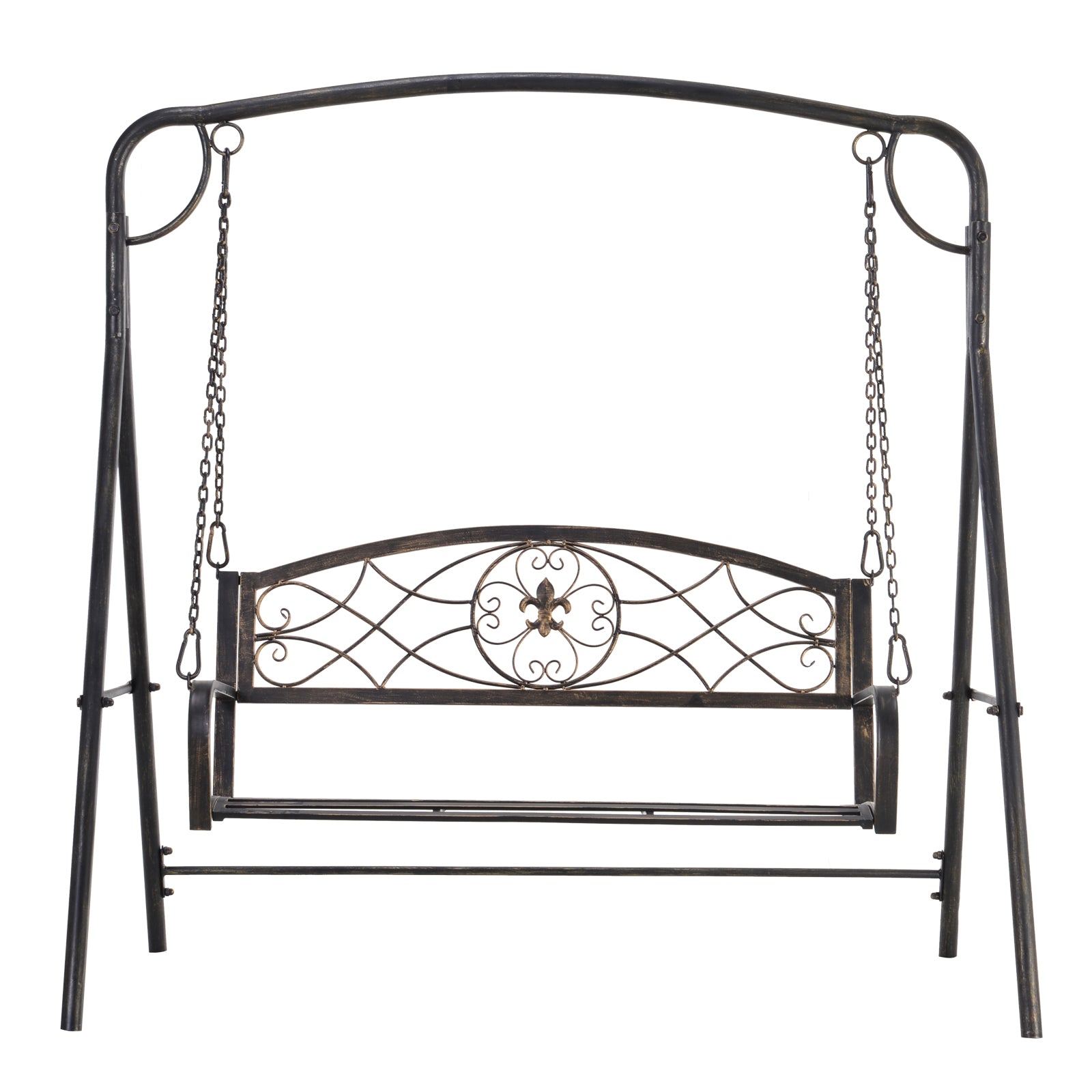 Outsunny 2 Seater Porch Swing Chair, Weather Resistant Outdoor Swing Seat with Metal Frame for Garden, Backyard, Lawn, Black with Gold Tone