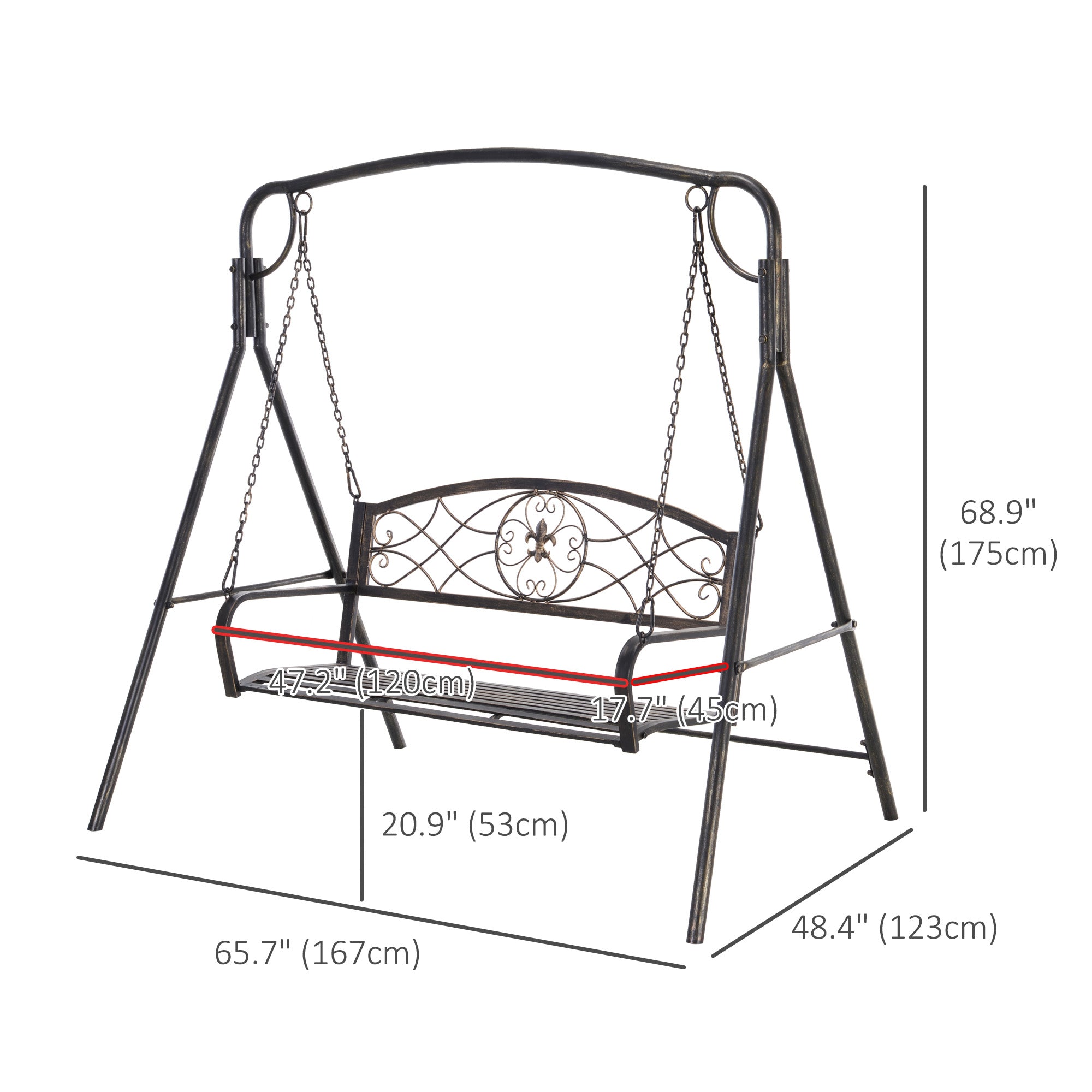Outsunny 2 Seater Porch Swing Chair, Weather Resistant Outdoor Swing Seat with Metal Frame for Garden, Backyard, Lawn, Black with Gold Tone
