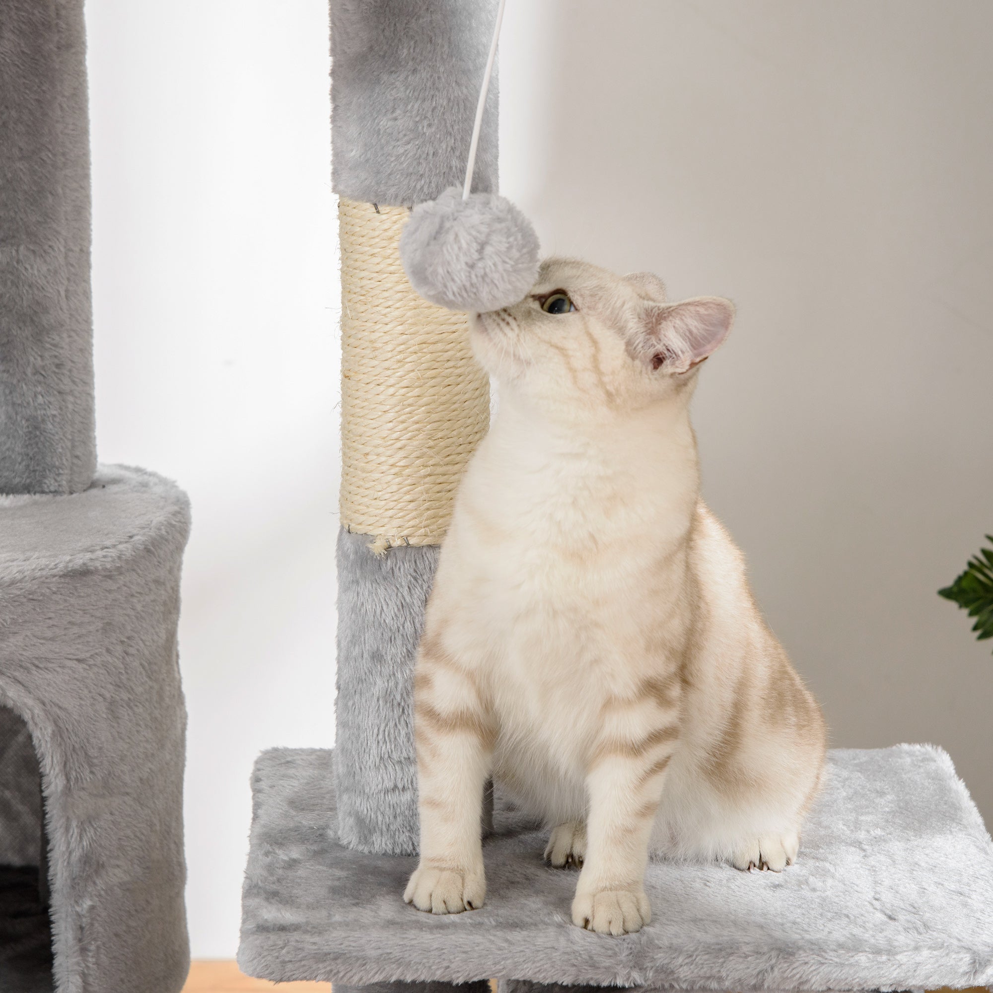 PawHut Floor to Ceiling Cat Tree, 240-260cm Adjustable Height Cat Tower with Scratching Posts, Cat Houses, Ramps, Hammocks, Toy Balls, Tunnel for Indoor Cats - Light Grey