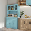 HOMCOM 71" Pantry Cabinet with Microwave Countertop, Tall Kitchen Hutch with 2 Drawers, Freestanding Storage Cabinet with Adjustable Shelves, Glass and Shaker Doors, Blue