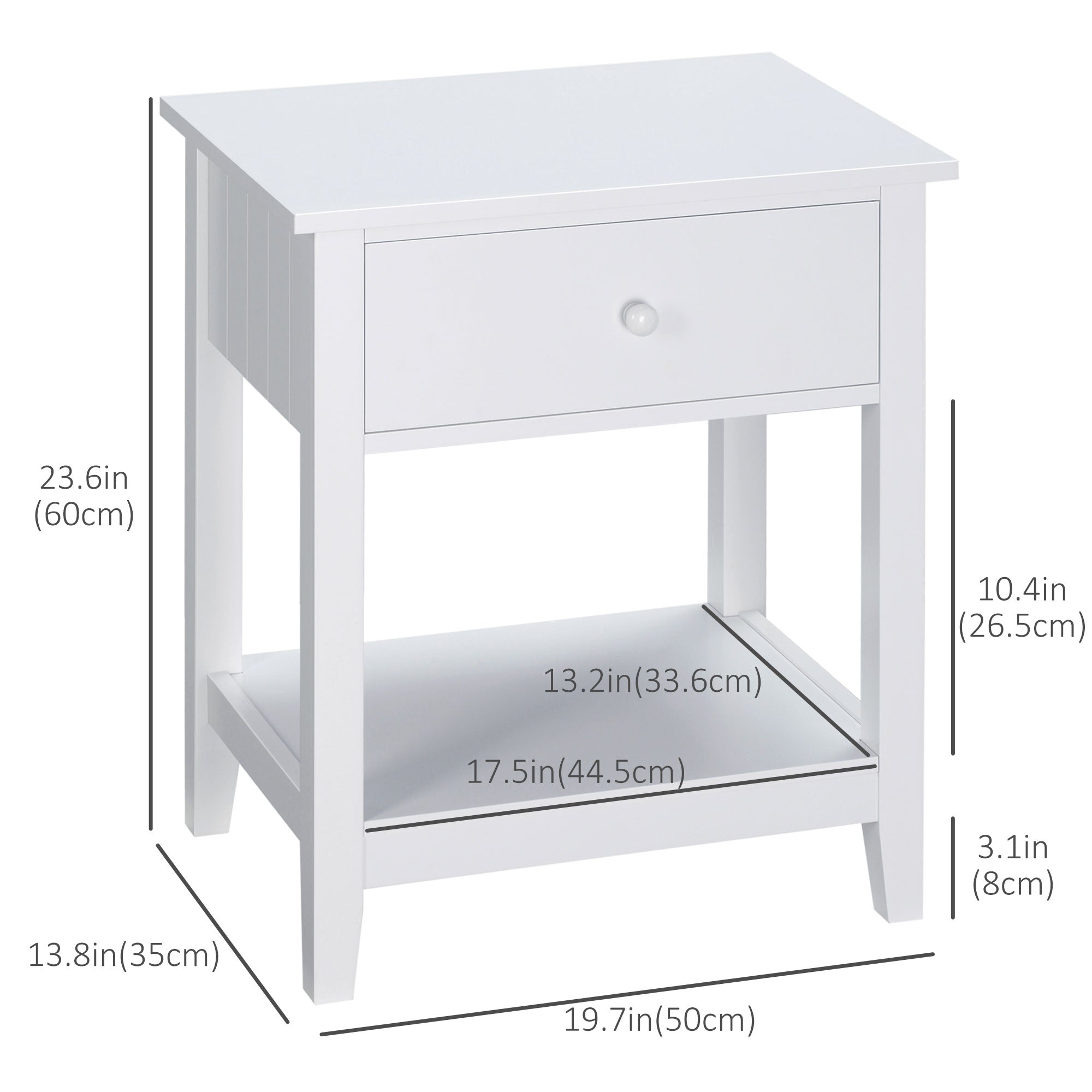 HOMCOM Modern Style Nightstand, Side Table with Drawer and Storage Shelf for Bedroom, 19.7" x 13.8" x 23.6", White