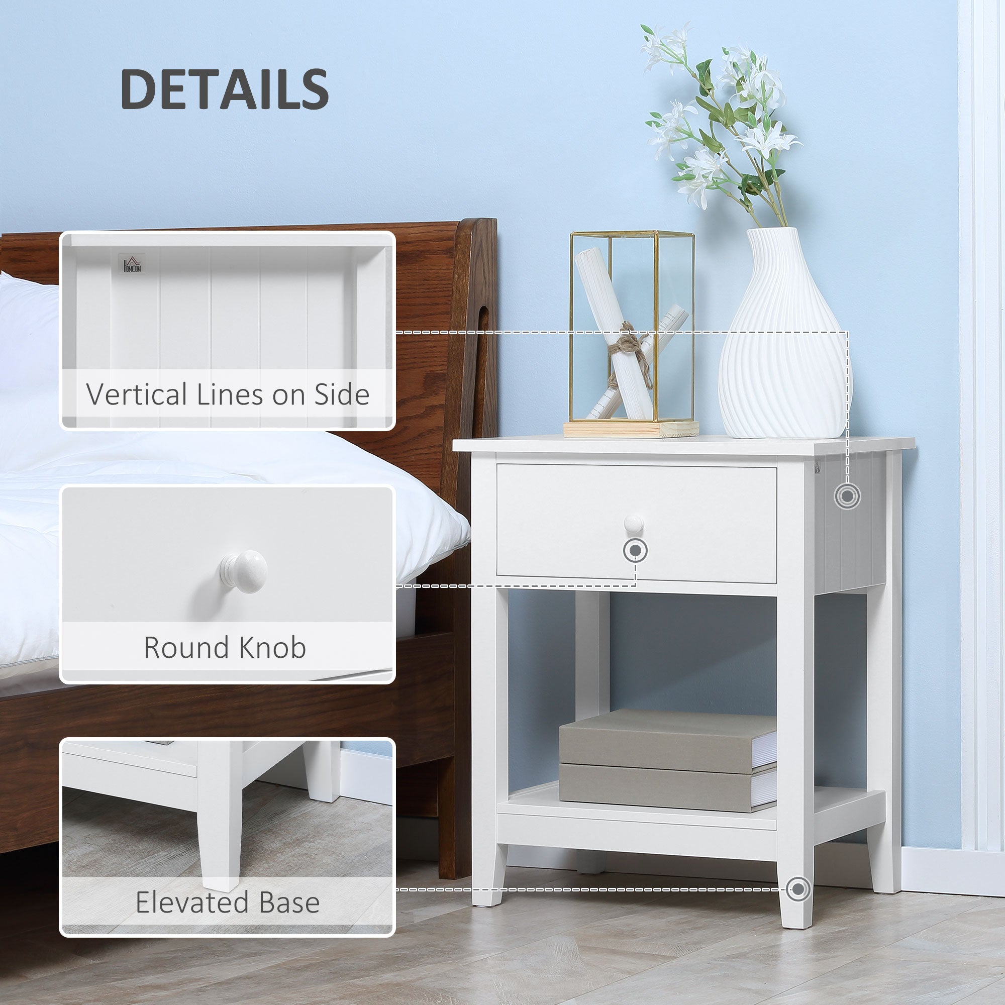 HOMCOM Modern Style Nightstand, Side Table with Drawer and Storage Shelf for Bedroom, 19.7