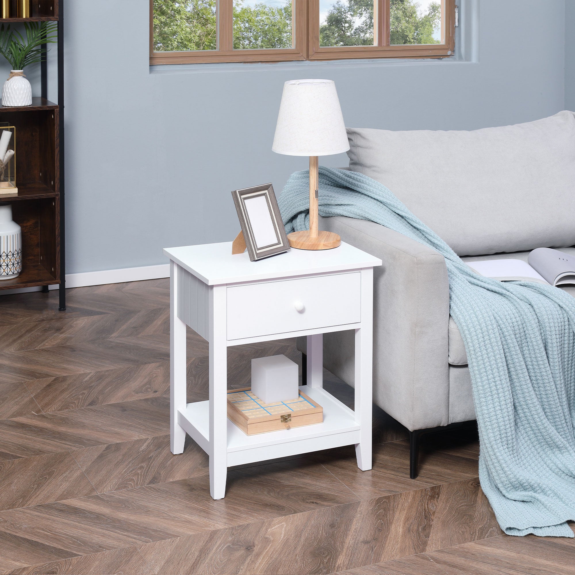 HOMCOM Modern Style Nightstand, Side Table with Drawer and Storage Shelf for Bedroom, 19.7