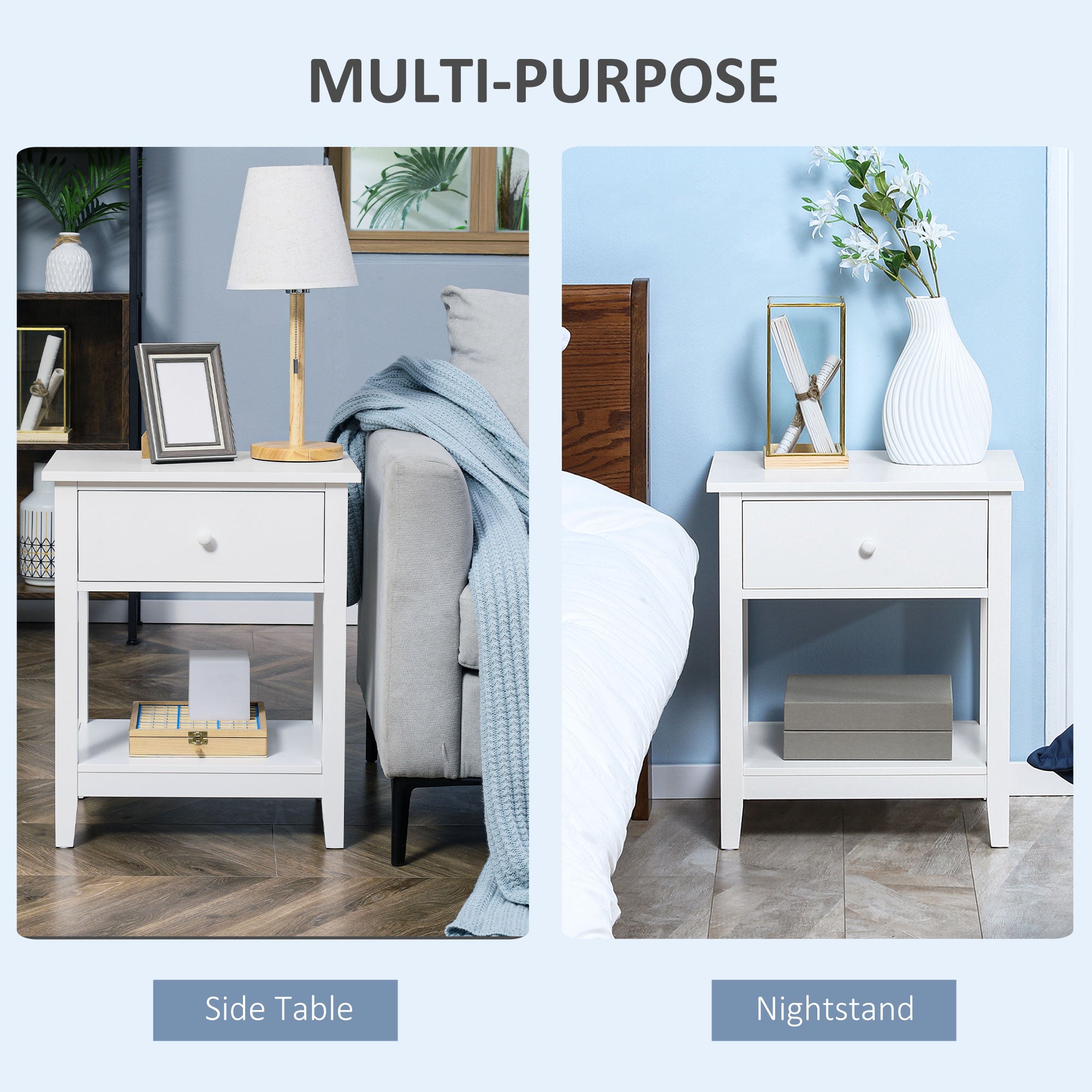 HOMCOM Modern Style Nightstand, Side Table with Drawer and Storage Shelf for Bedroom, 19.7