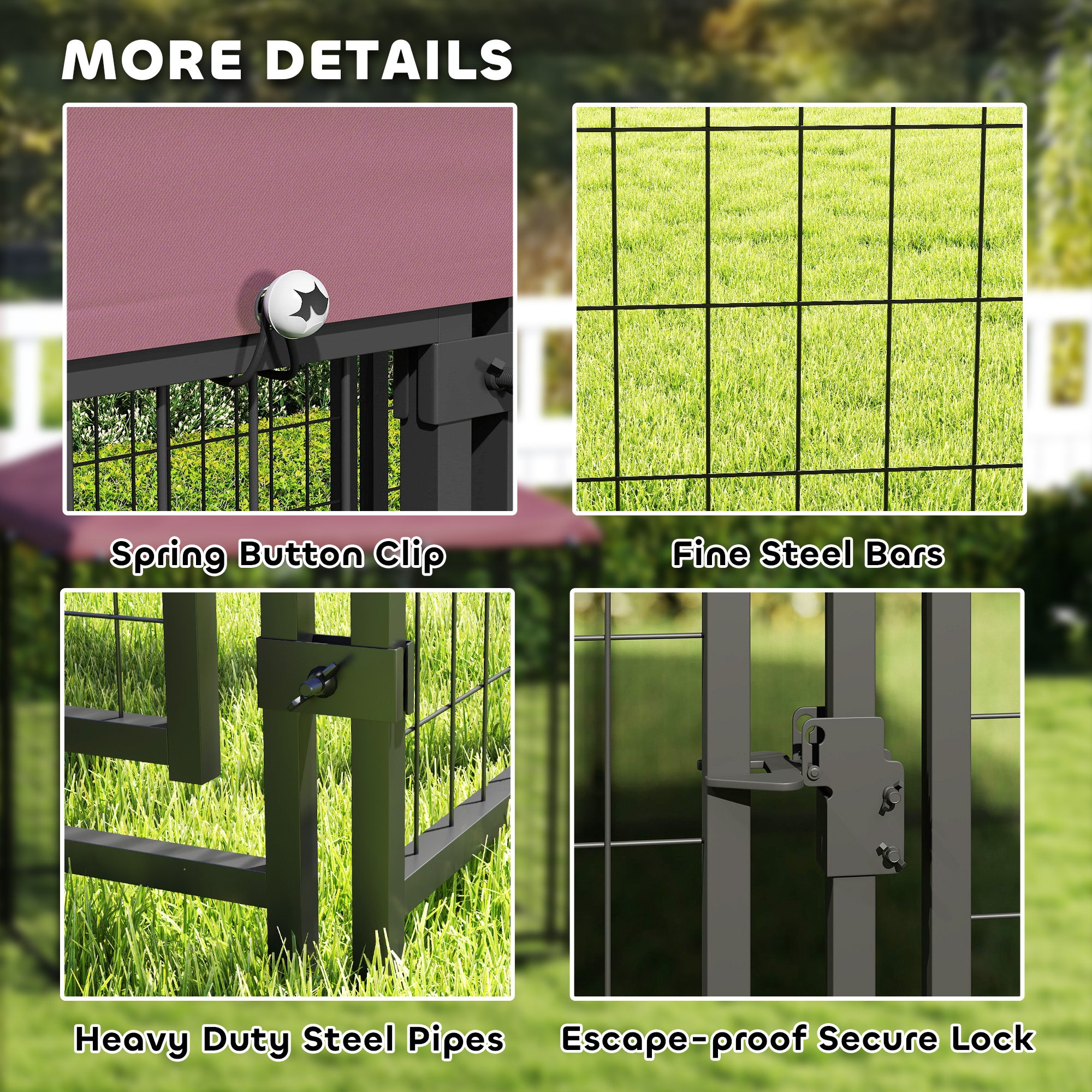 PawHut 4.6' x 4.6' x 5' Outdoor Dog Kennel, Welded Wire Heavy Duty Dog Run with 360° Rotating & 4 Level Adjustable Bowls, Dog Kennel Outside with Waterproof & UV Resistant Cover, for S&M Dogs