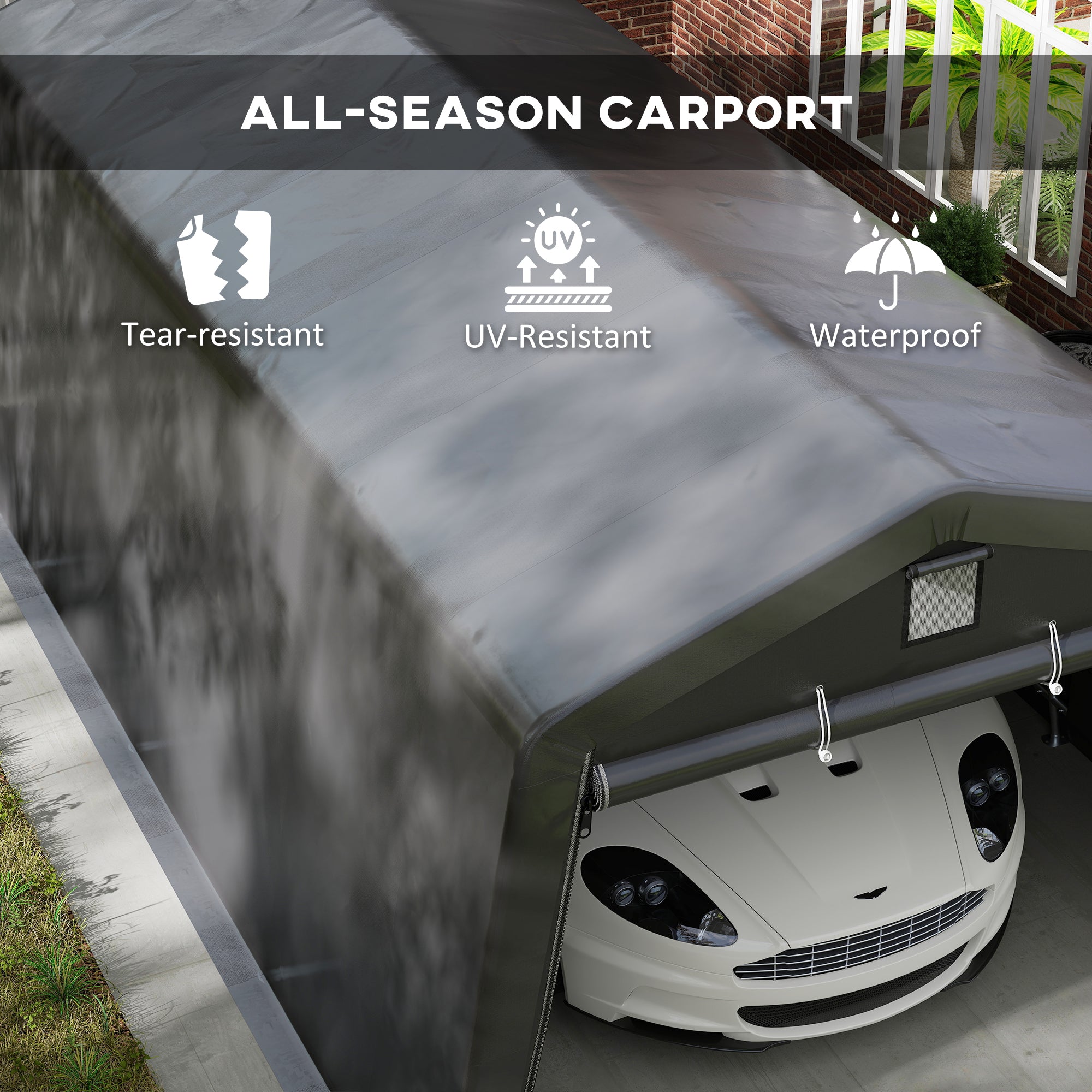 Outsunny 11' x 20' Heavy Duty Carport, Portable Garage Canopy Tent with 2 Ventilation Windows and Large Door, for Car, Truck, Boat, Motorcycle, Bike, Garden Tools, Dark Grey