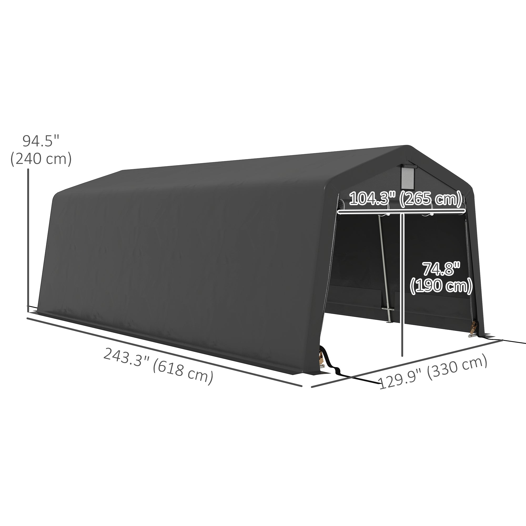 Outsunny 11' x 20' Heavy Duty Carport, Portable Garage Canopy Tent with 2 Ventilation Windows and Large Door, for Car, Truck, Boat, Motorcycle, Bike, Garden Tools, Dark Grey