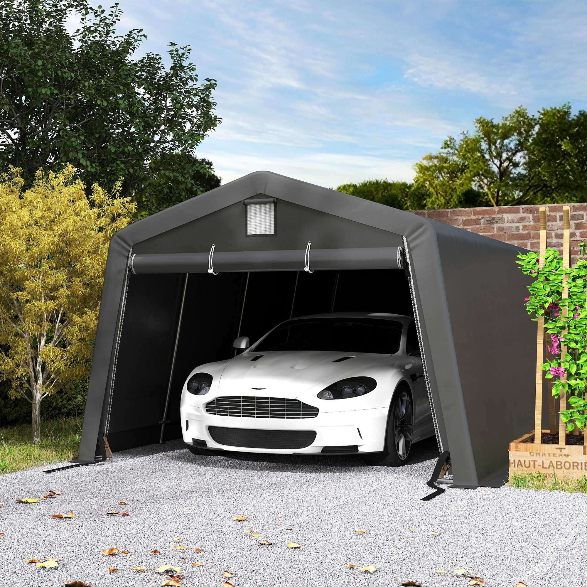 Outsunny 11' x 20' Heavy Duty Carport, Portable Garage Canopy Tent with 2 Ventilation Windows and Large Door, for Car, Truck, Boat, Motorcycle, Bike, Garden Tools, Dark Grey
