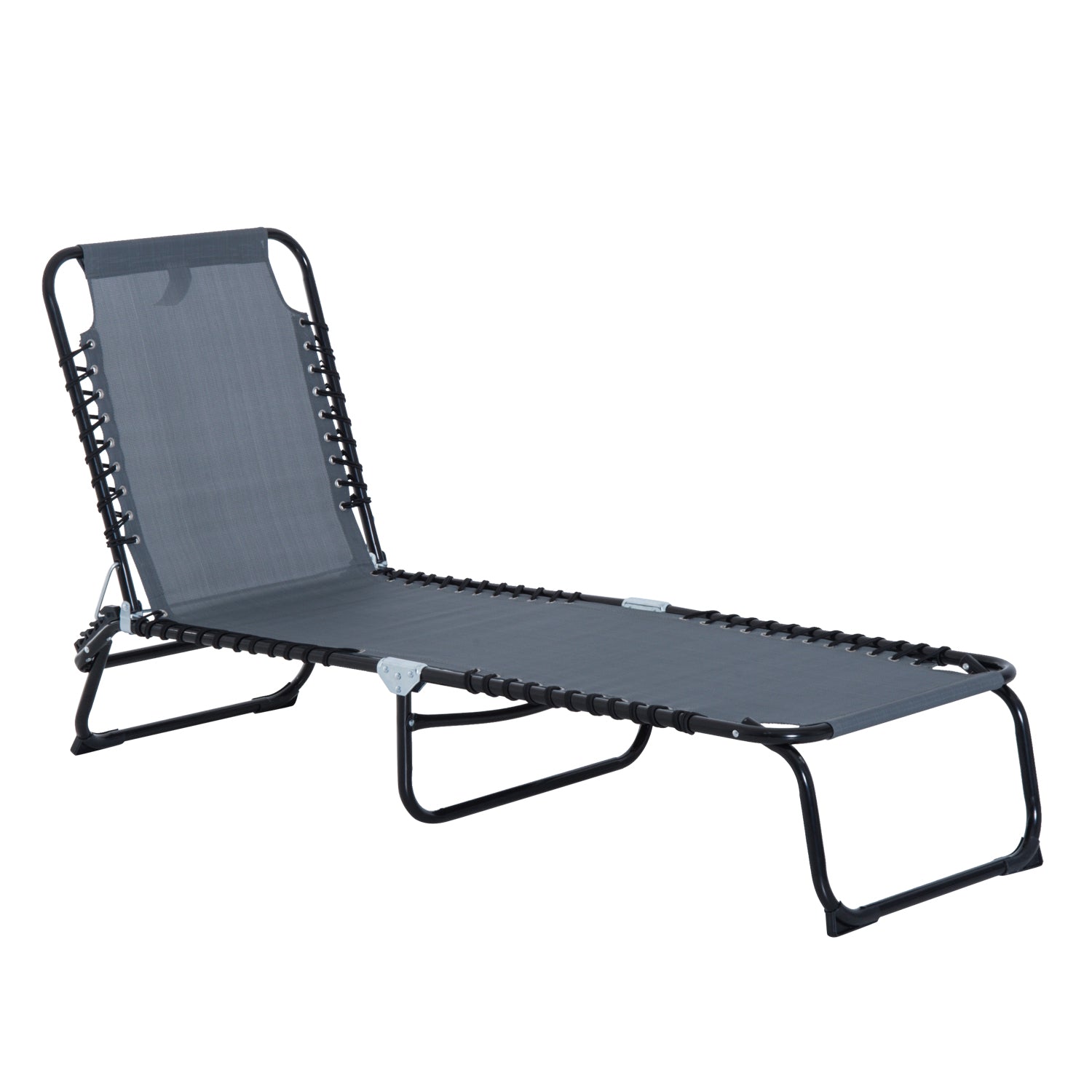 Outsunny Outdoor Folding Lounge Chair, 4-Level Adjustable Chaise Lounge with Headrest, Tanning Chair Beach Bed Reclining Lounger Cot for Camping, Hiking, Backyard, Grey