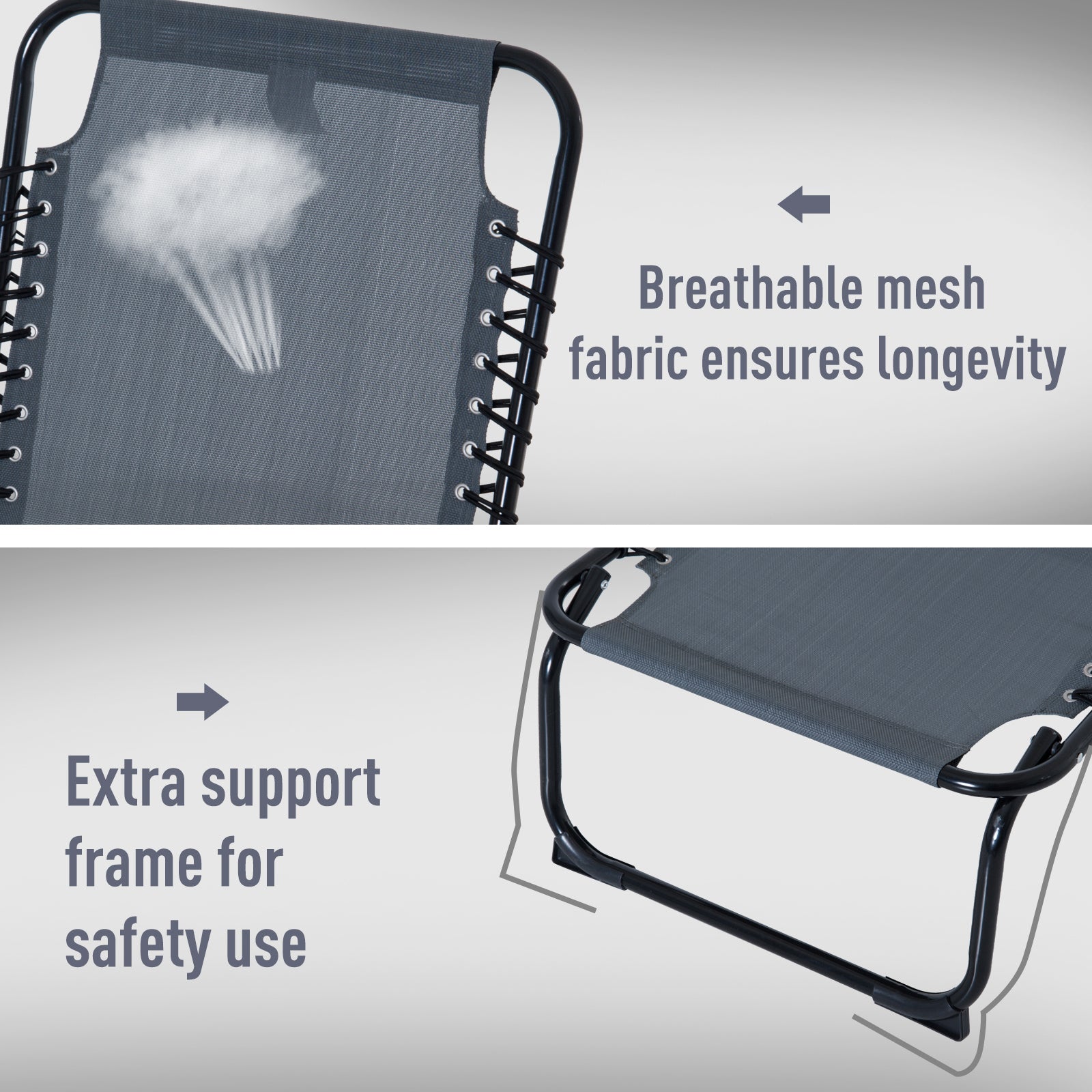 Outsunny Outdoor Folding Lounge Chair, 4-Level Adjustable Chaise Lounge with Headrest, Tanning Chair Beach Bed Reclining Lounger Cot for Camping, Hiking, Backyard, Grey