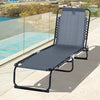 Outsunny Outdoor Folding Lounge Chair, 4-Level Adjustable Chaise Lounge with Headrest, Tanning Chair Beach Bed Reclining Lounger Cot for Camping, Hiking, Backyard, Grey