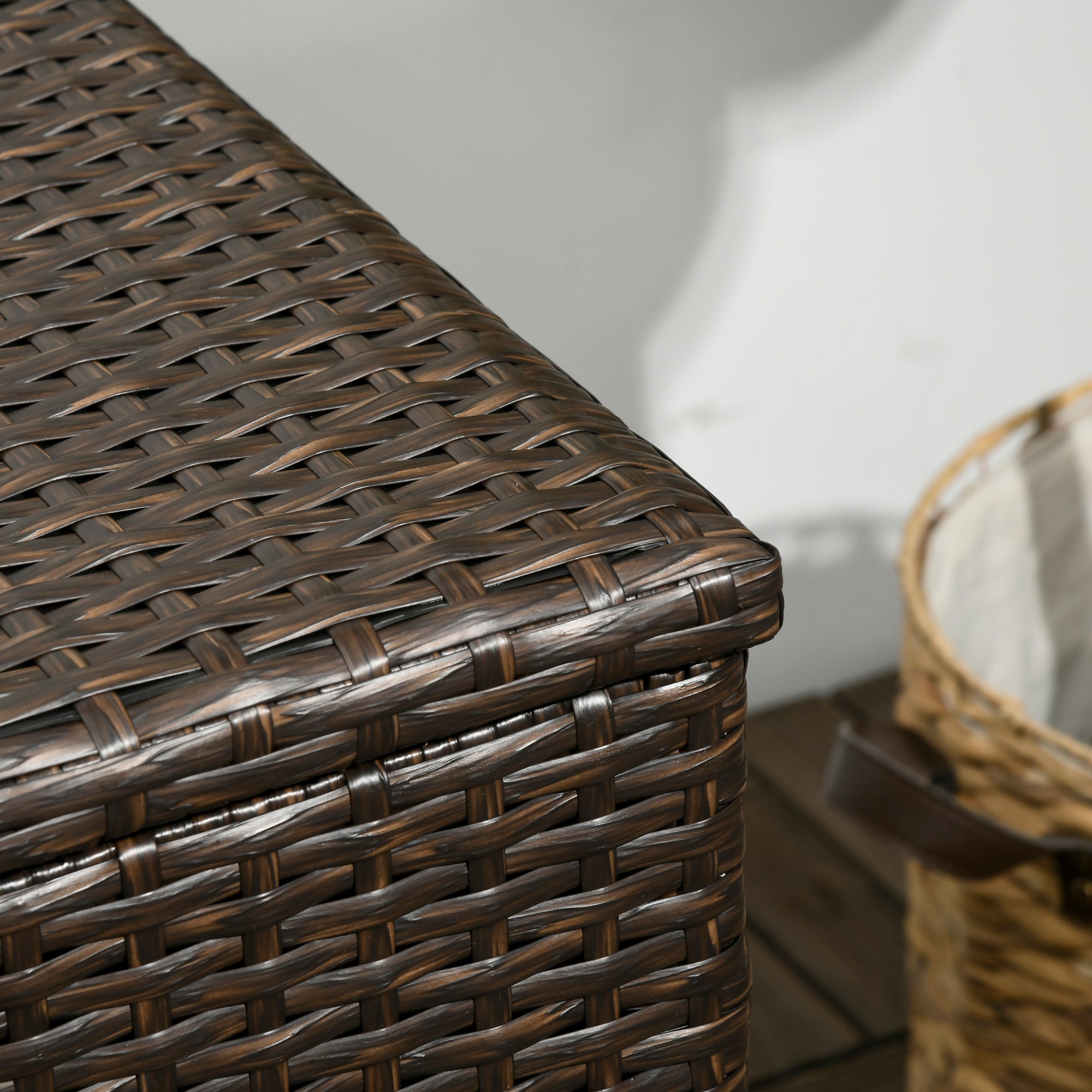 Outsunny Rattan Deck Box, Rattan 113 Gallon Outdoor Storage Box with Lid and Handle for Indoor, Patio Furniture Cushions, Pool and Garden Tools, Brown