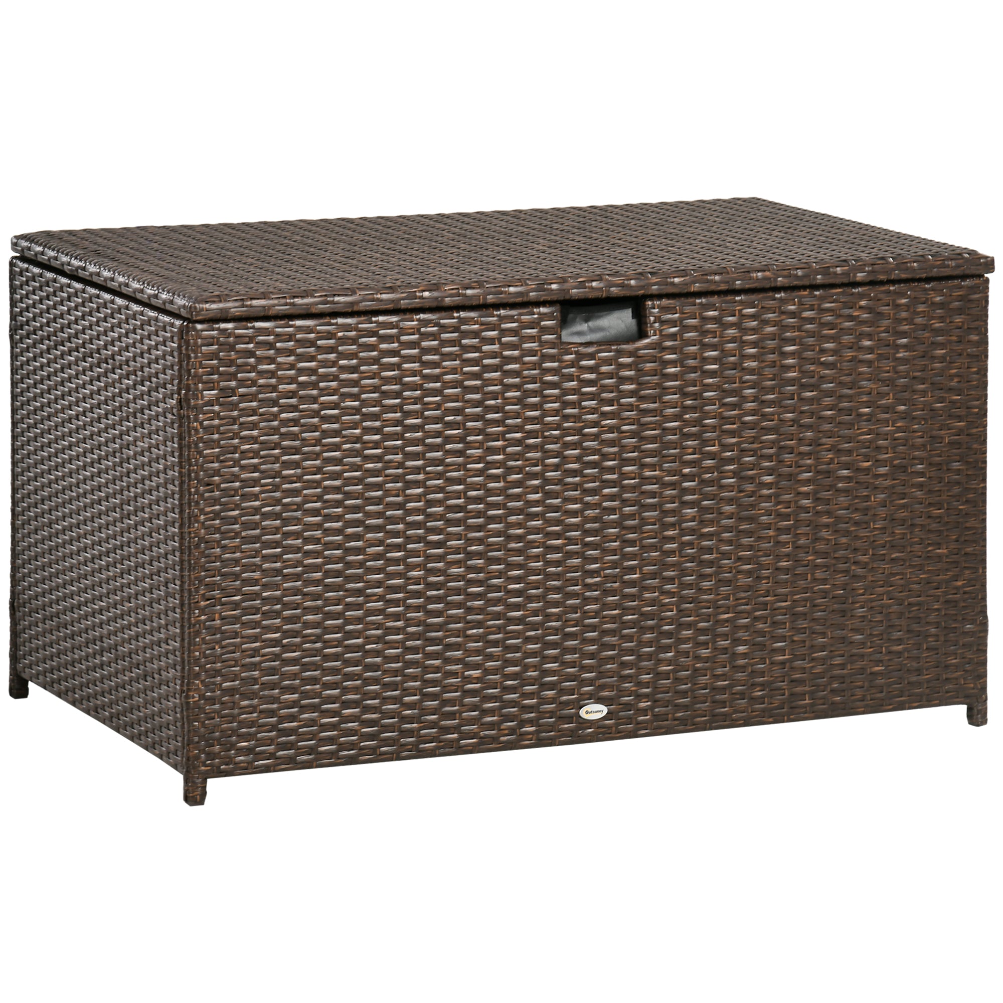 Outsunny Rattan Deck Box, Rattan 113 Gallon Outdoor Storage Box with Lid and Handle for Indoor, Patio Furniture Cushions, Pool and Garden Tools, Brown