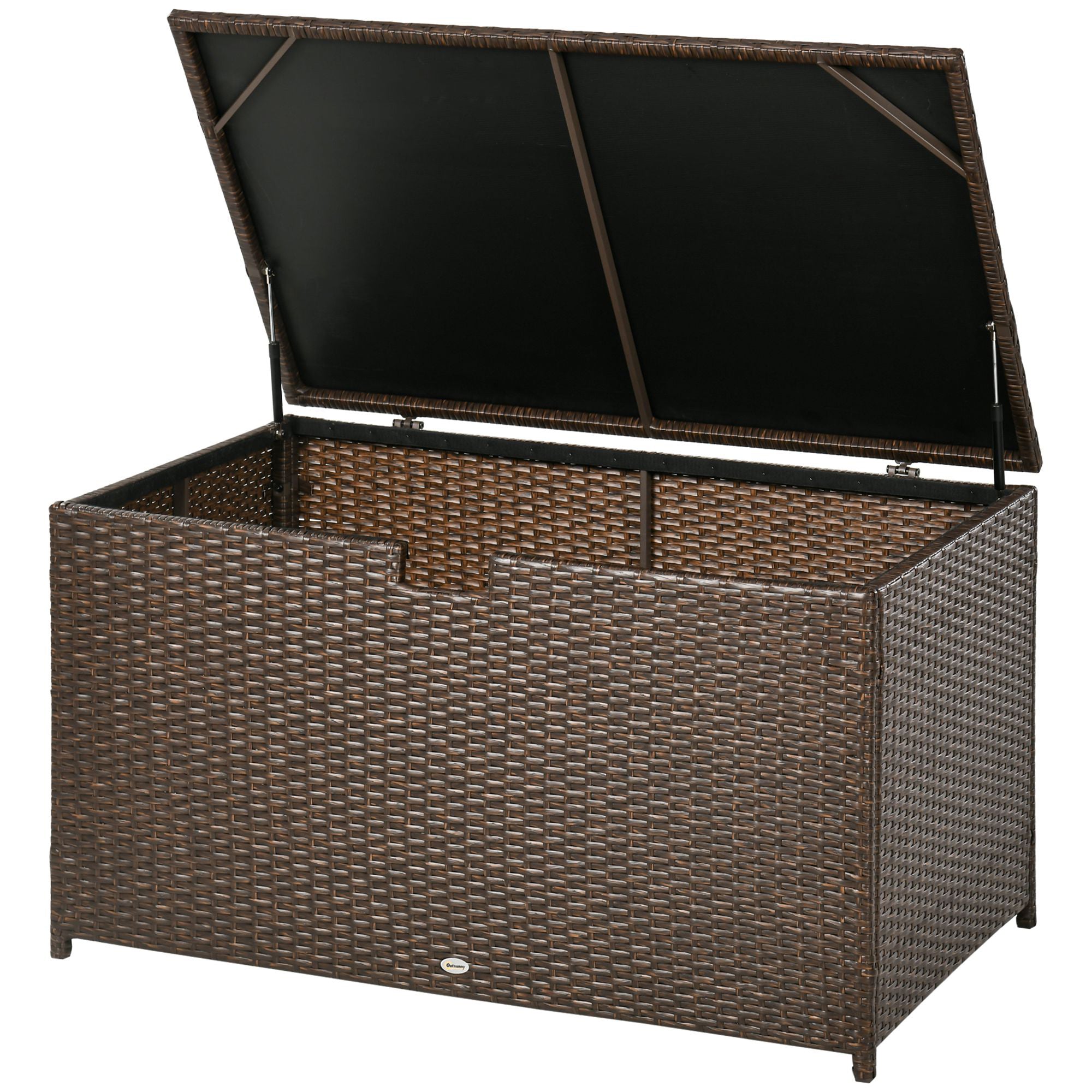 Outsunny Rattan Deck Box, Rattan 113 Gallon Outdoor Storage Box with Lid and Handle for Indoor, Patio Furniture Cushions, Pool and Garden Tools, Brown