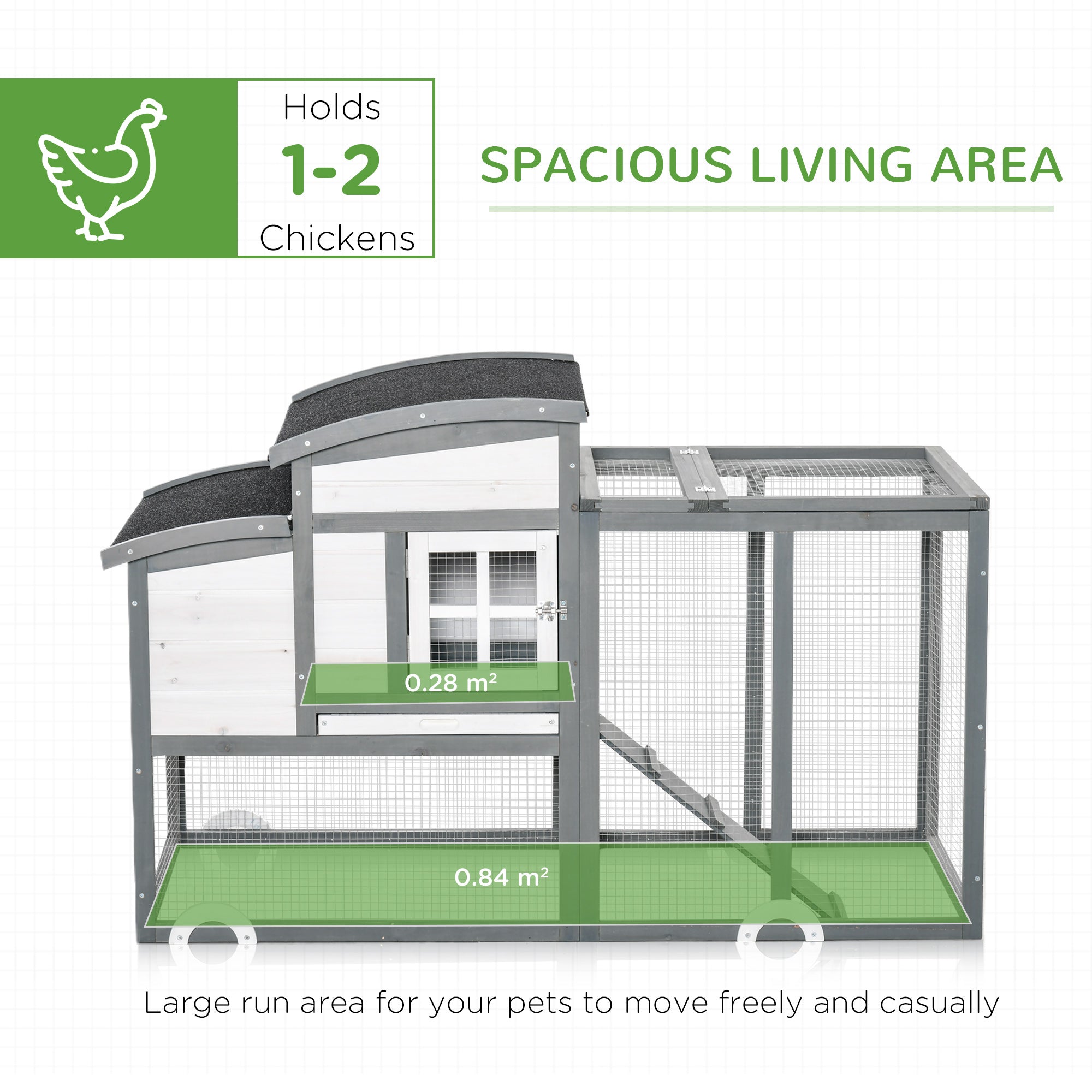 PawHut Chicken Coop with Run Hen Rabbit Hutch House Wooden Poultry Cage w/ Nesting Box Removable Tray Openable Roof Outdoor 140 x 67 x 88.5cm
