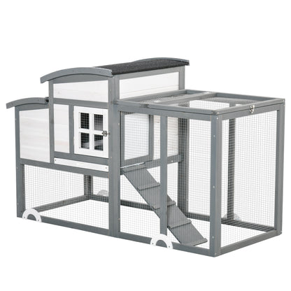 PawHut Chicken Coop with Run Hen Rabbit Hutch House Wooden Poultry Cage w/ Nesting Box Removable Tray Openable Roof Outdoor 140 x 67 x 88.5cm