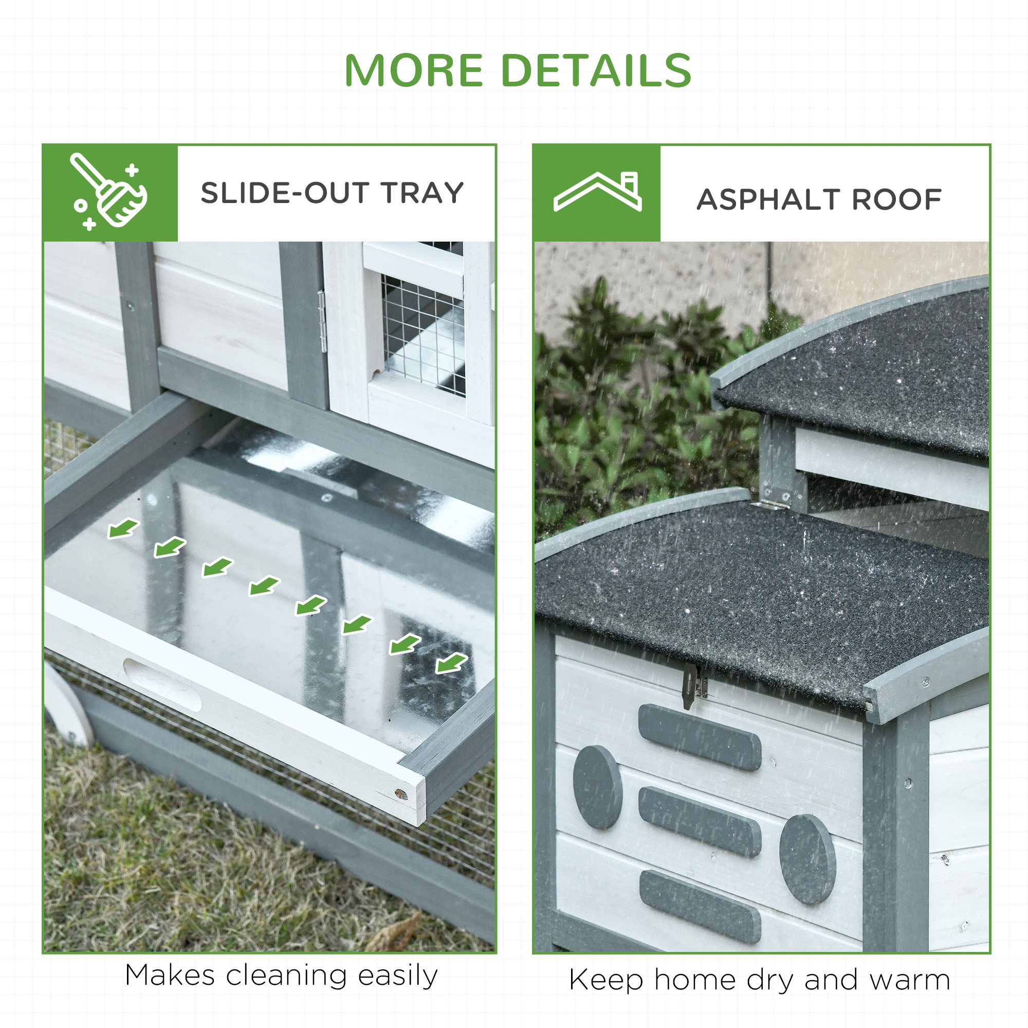 PawHut Chicken Coop with Run Hen Rabbit Hutch House Wooden Poultry Cage w/ Nesting Box Removable Tray Openable Roof Outdoor 140 x 67 x 88.5cm