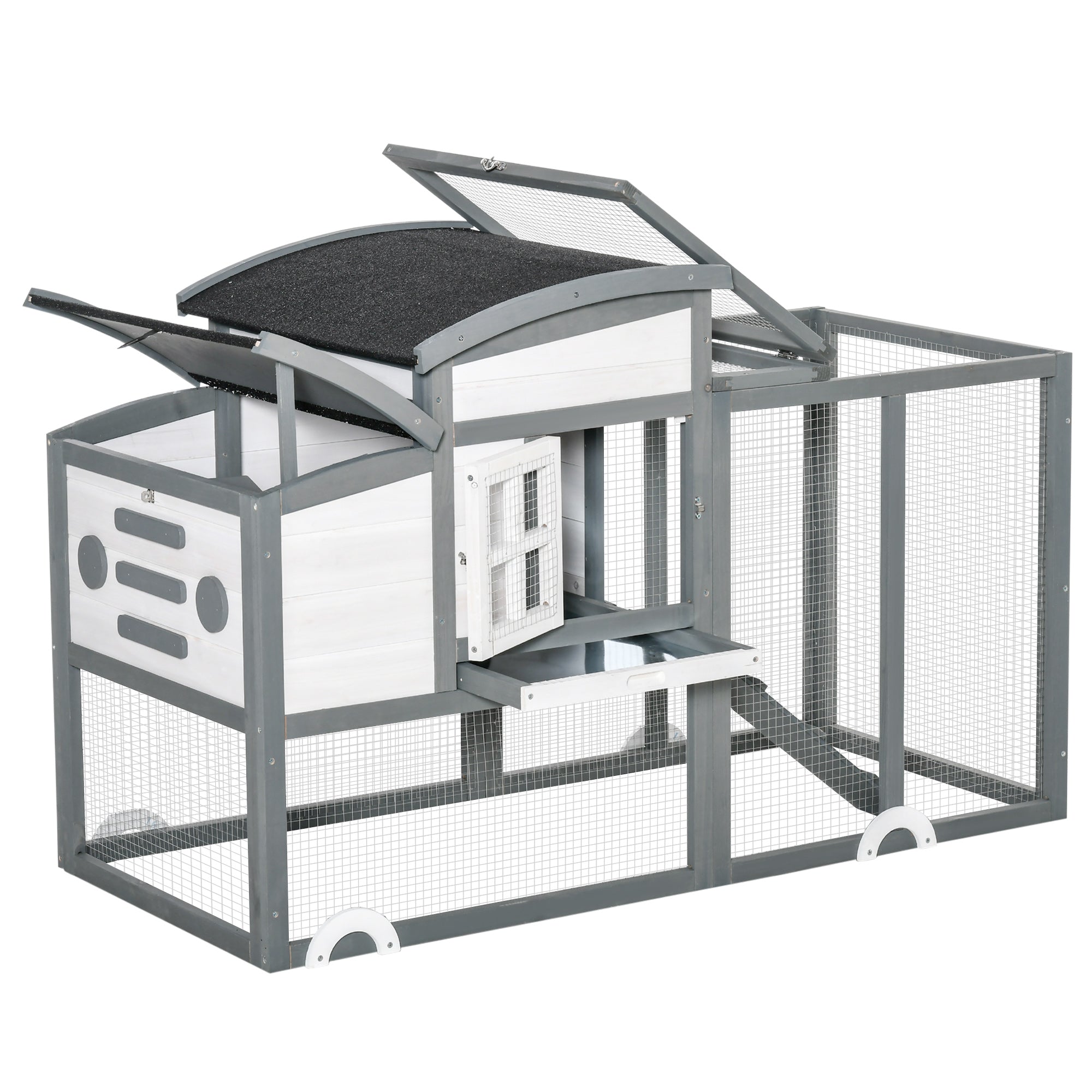 PawHut Chicken Coop with Run Hen Rabbit Hutch House Wooden Poultry Cage w/ Nesting Box Removable Tray Openable Roof Outdoor 140 x 67 x 88.5cm