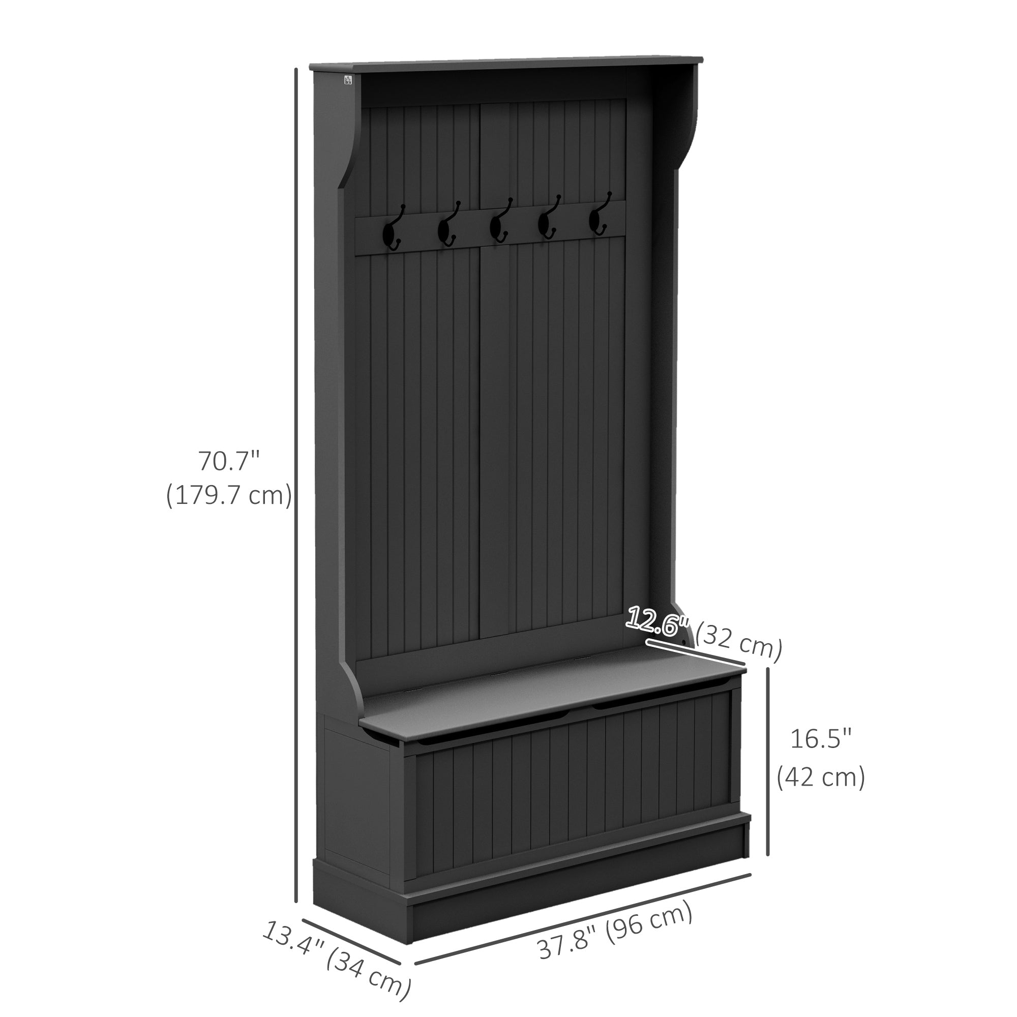 HOMCOM 38" Coat Rack, 3-In-1 Entryway Hall Tree with Shoe Storage Bench, Modern Coat Hanger Stand with 5 Double Hooks, for Hallway, Living Room, Black