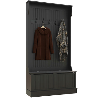HOMCOM 38" Coat Rack, 3-In-1 Entryway Hall Tree with Shoe Storage Bench, Modern Coat Hanger Stand with 5 Double Hooks, for Hallway, Living Room, Black