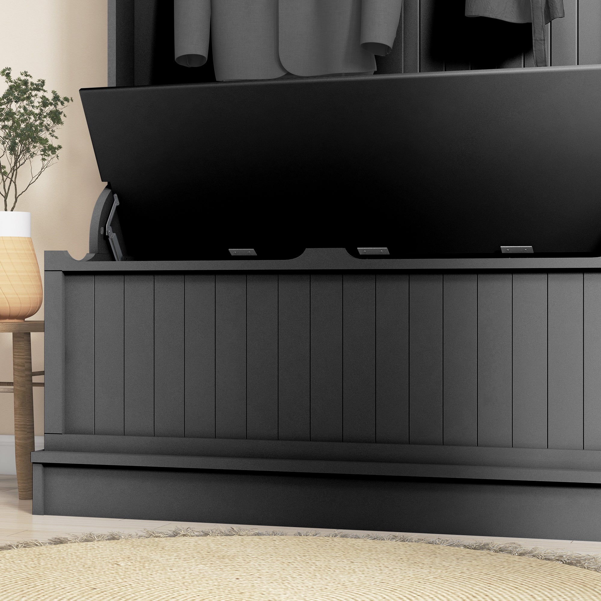 HOMCOM 38" Coat Rack, 3-In-1 Entryway Hall Tree with Shoe Storage Bench, Modern Coat Hanger Stand with 5 Double Hooks, for Hallway, Living Room, Black