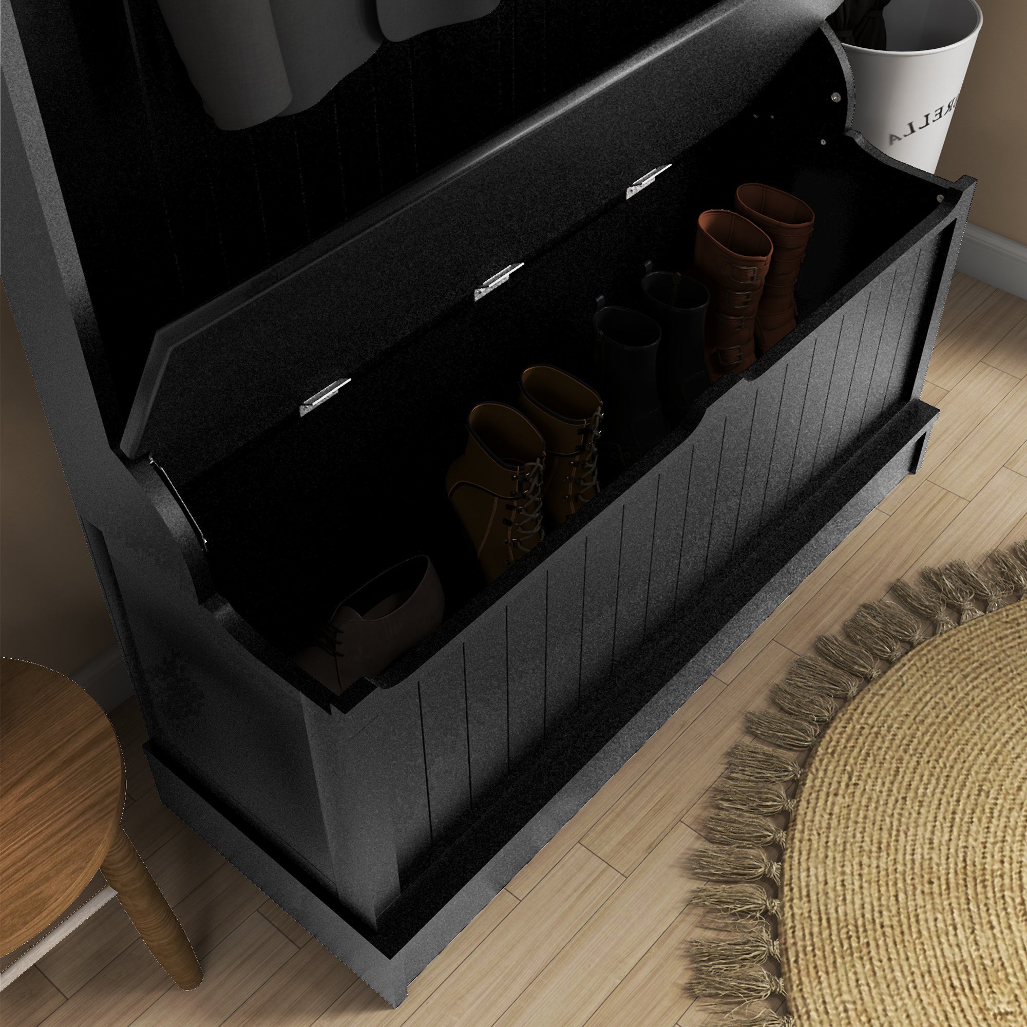 HOMCOM 38" Coat Rack, 3-In-1 Entryway Hall Tree with Shoe Storage Bench, Modern Coat Hanger Stand with 5 Double Hooks, for Hallway, Living Room, Black