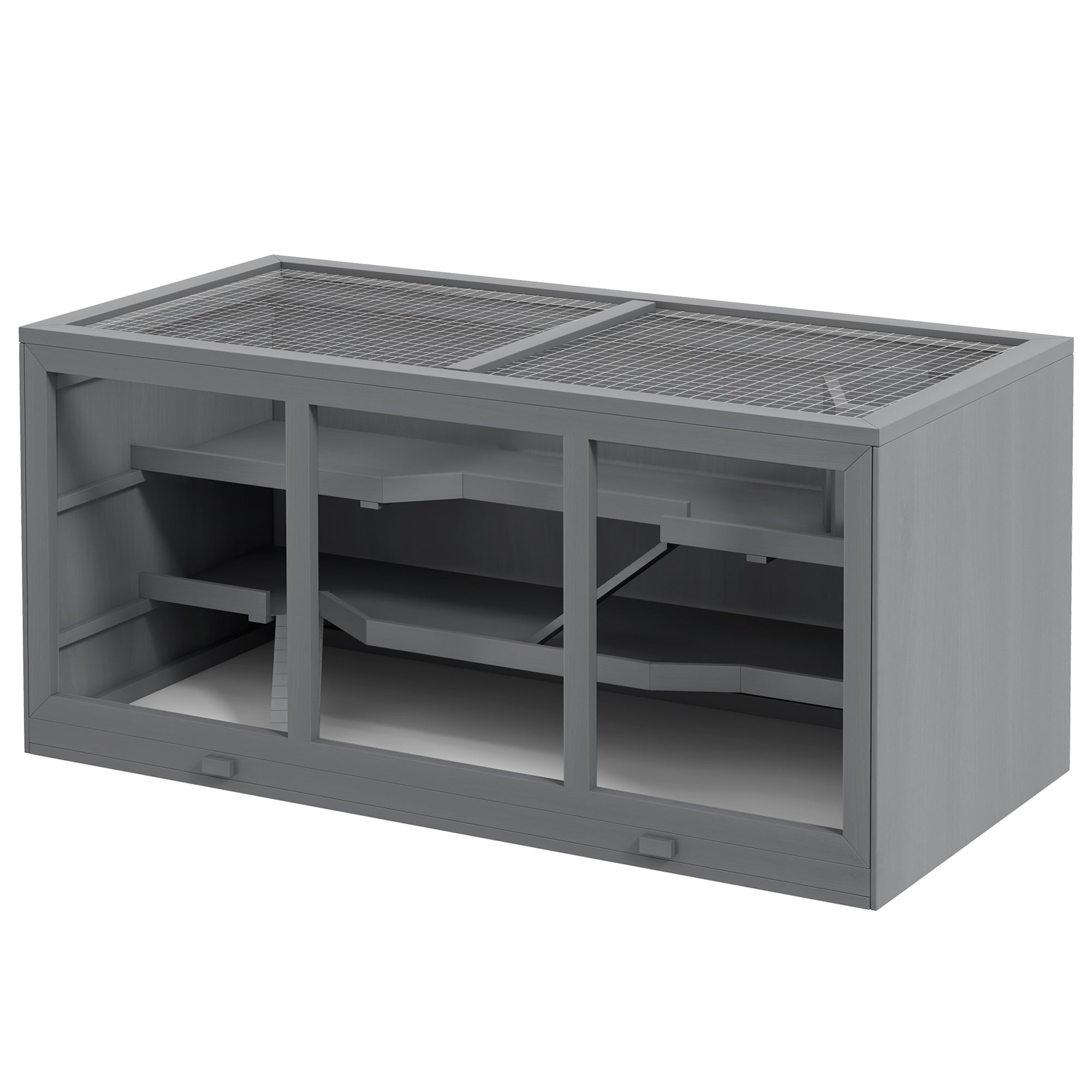 PawHut Wooden Hamster Cage, Small Animals Hutch with Tray, Openable Top, Exercise Run, Grey