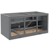PawHut Wooden Hamster Cage, Mouse Mice Rat Cage Small Animal Cage, 3 Tier Exercise Play House with Slide, Tray, Grey