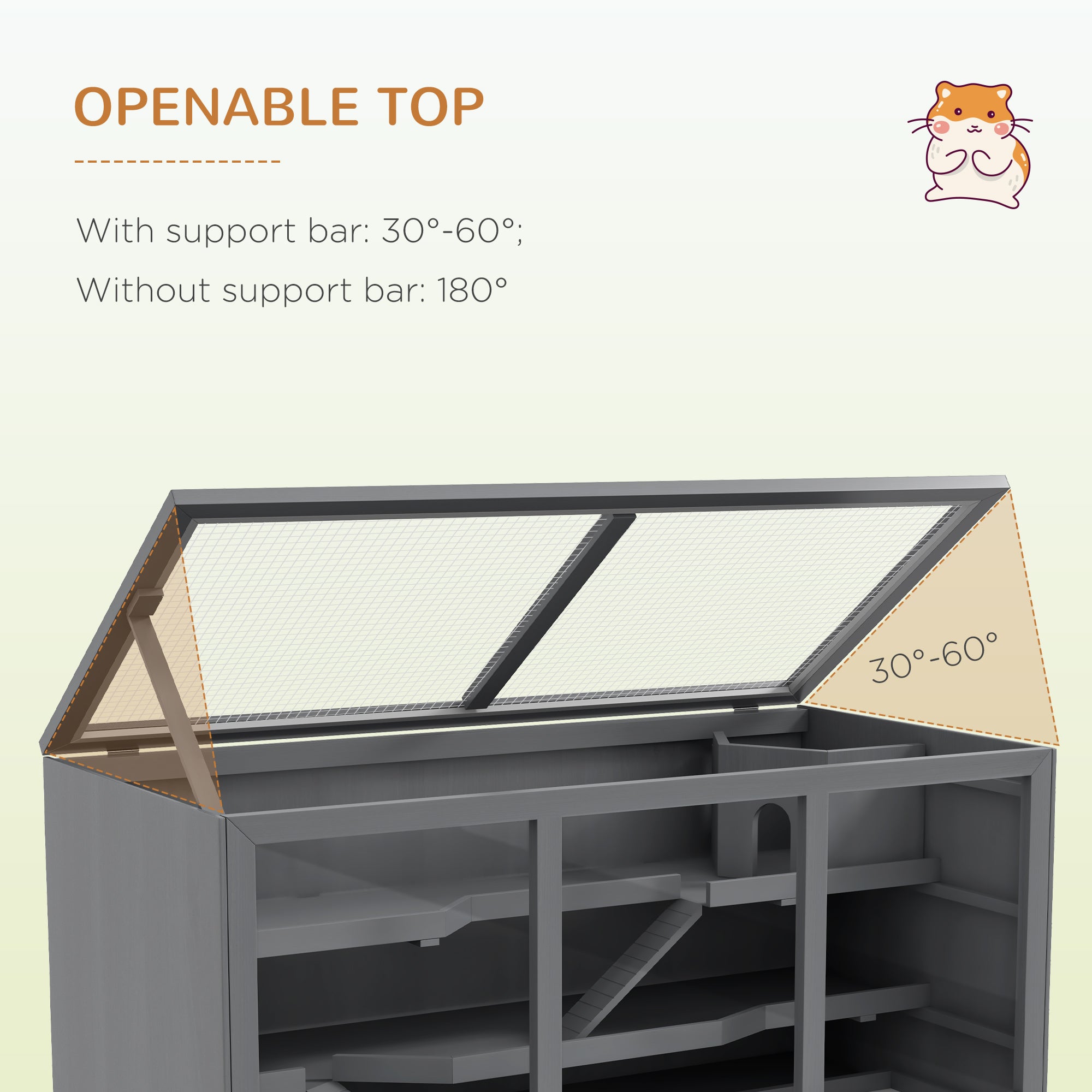 PawHut Wooden Hamster Cage, Mouse Mice Rat Cage Small Animal Cage, 3 Tier Exercise Play House with Slide, Tray, Grey