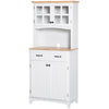 HOMCOM 29.1" Traditional Freestanding Kitchen Pantry Cabinet with Framed Door and Louvered Cabinet, Kitchen Buffet and Hutch Wooden Storage Sideboard with Microwave Counter, White