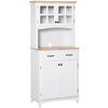 HOMCOM 29.1" Traditional Freestanding Kitchen Pantry Cabinet with Framed Door and Louvered Cabinet, Kitchen Buffet and Hutch Wooden Storage Sideboard with Microwave Counter, White