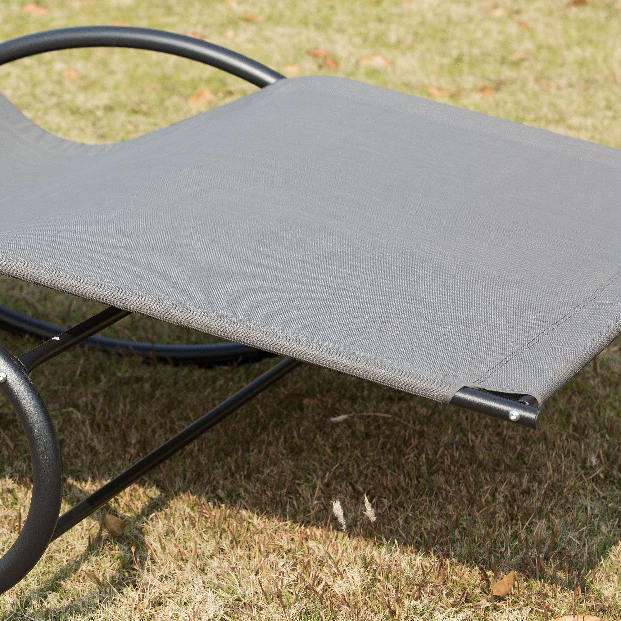 Outsunny Double Chaise Lounger Garden Rocker Sun Bed Outdoor Hammock Chair Texteline with Pillow Grey