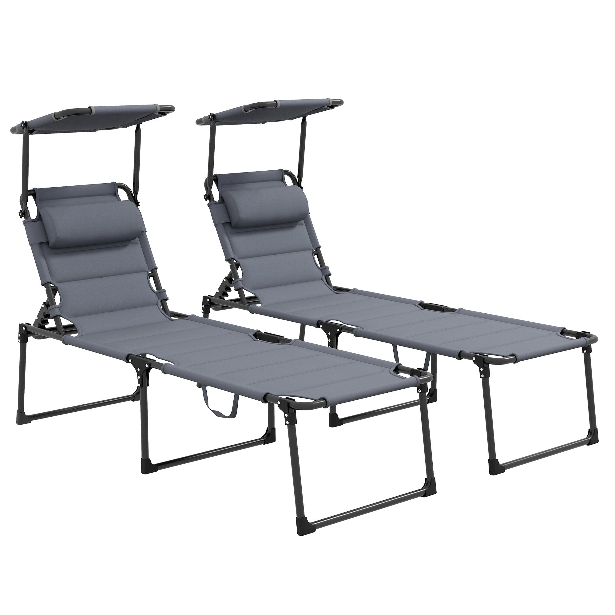 Outsunny Folding Chaise Lounge with Adjustable Sunroof, Outdoor Quick Dry Padded Tanning Chairs with Headrest, Reclining Back Outdoor Lounge Chair, for Beach, Yard, Patio, Grey