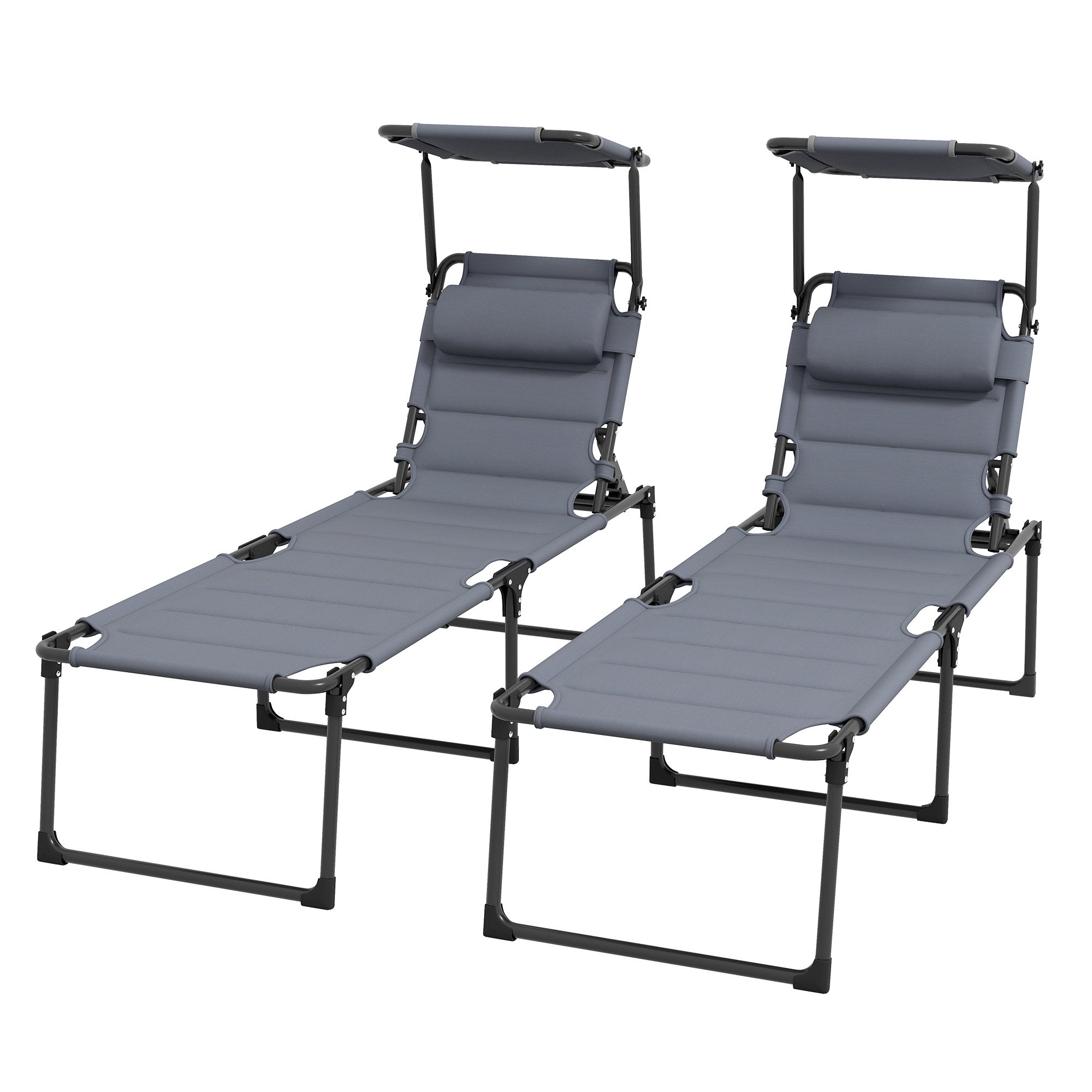 Outsunny Folding Chaise Lounge with Adjustable Sunroof, Outdoor Quick Dry Padded Tanning Chairs with Headrest, Reclining Back Outdoor Lounge Chair, for Beach, Yard, Patio, Grey