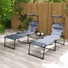 Outsunny Folding Chaise Lounge with Adjustable Sunroof, Outdoor Quick Dry Padded Tanning Chairs with Headrest, Reclining Back Outdoor Lounge Chair, for Beach, Yard, Patio, Grey