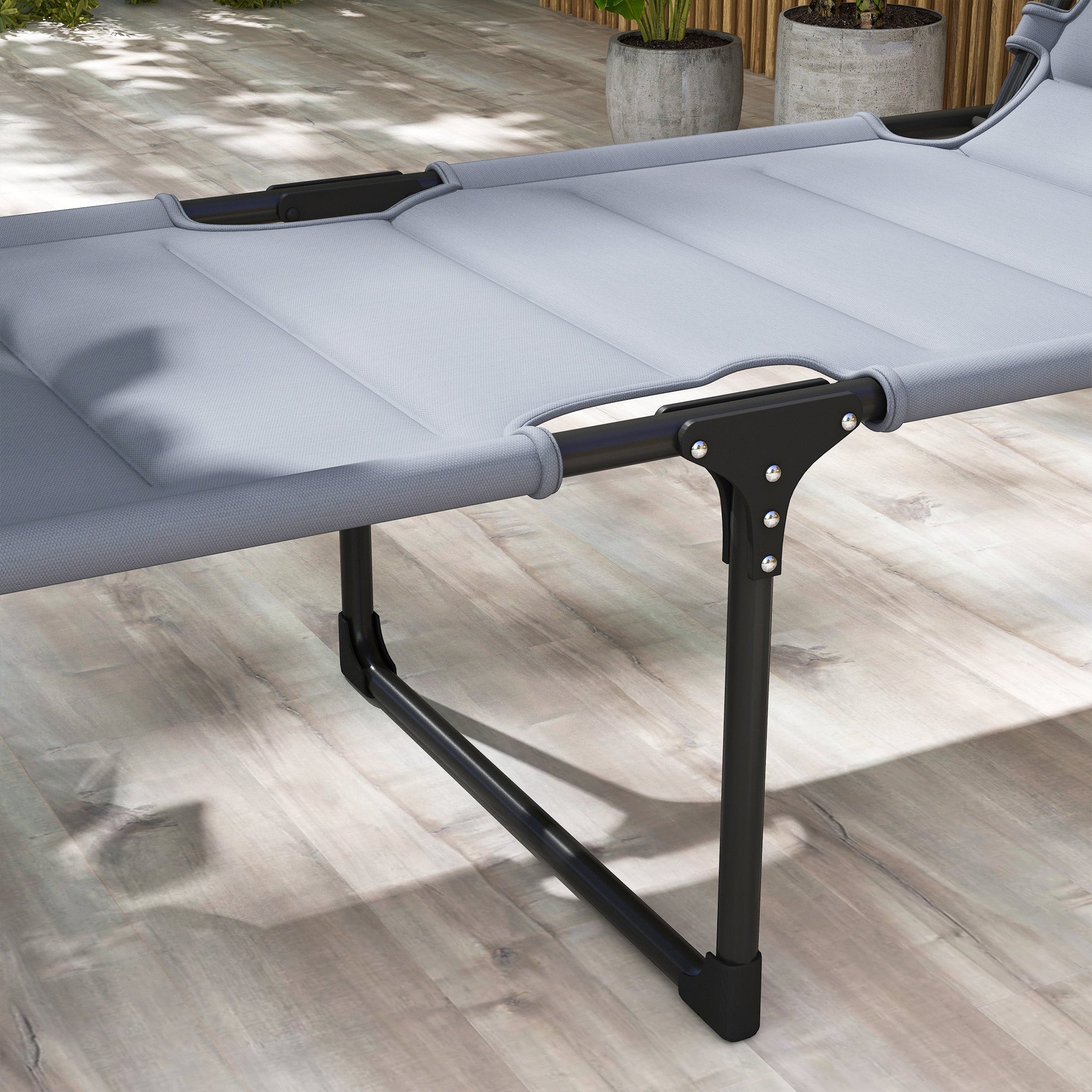 Outsunny Folding Chaise Lounge with Adjustable Sunroof, Outdoor Quick Dry Padded Tanning Chairs with Headrest, Reclining Back Outdoor Lounge Chair, for Beach, Yard, Patio, Grey