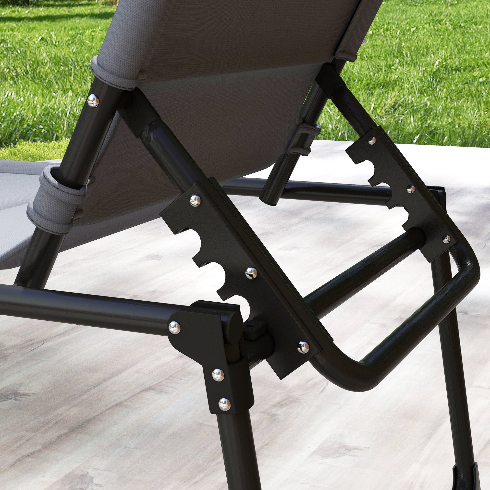Outsunny Folding Chaise Lounge with Adjustable Sunroof, Outdoor Quick Dry Padded Tanning Chairs with Headrest, Reclining Back Outdoor Lounge Chair, for Beach, Yard, Patio, Grey
