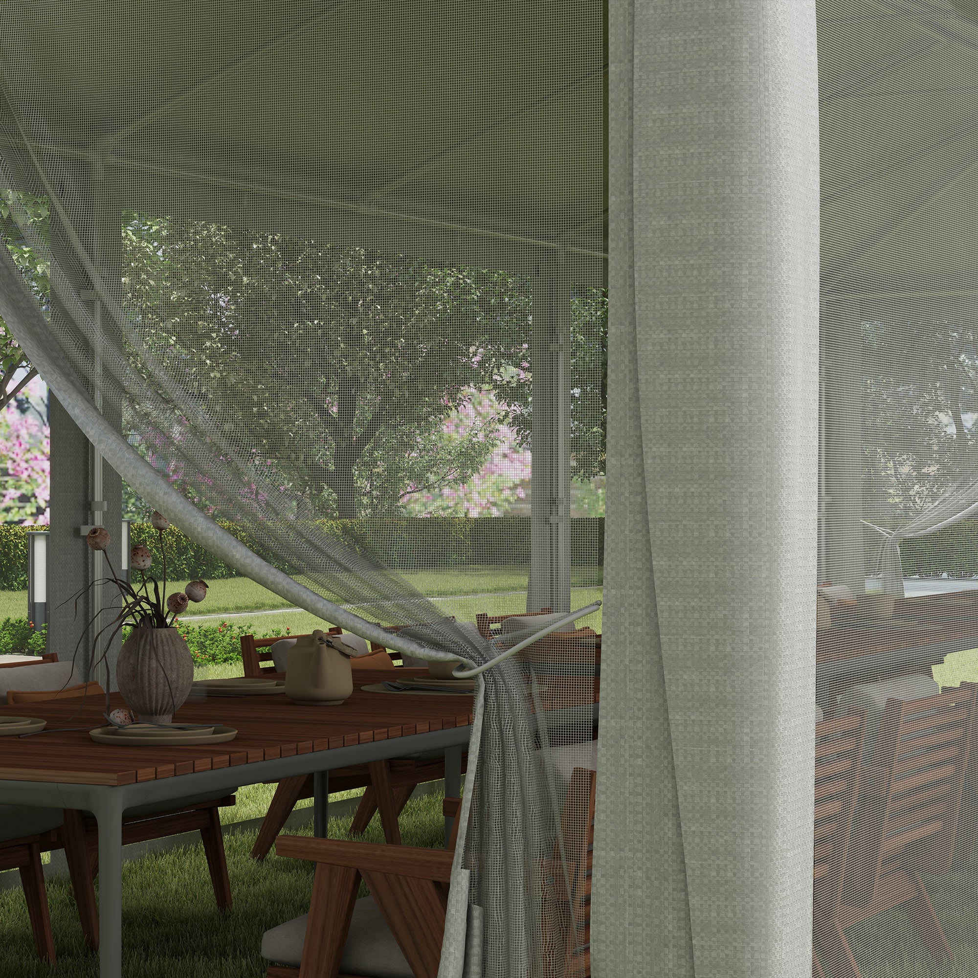 Outsunny 10' x 28' Party Tent Outdoor Canopy Garden Sun Shade with 8 Mosquito Mesh Netting and Zipper Door, White