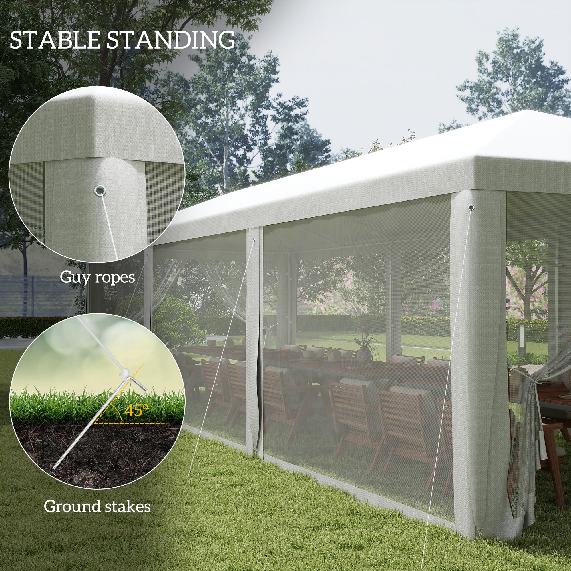 Outsunny 10' x 28' Party Tent Outdoor Canopy Garden Sun Shade with 8 Mosquito Mesh Netting and Zipper Door, White