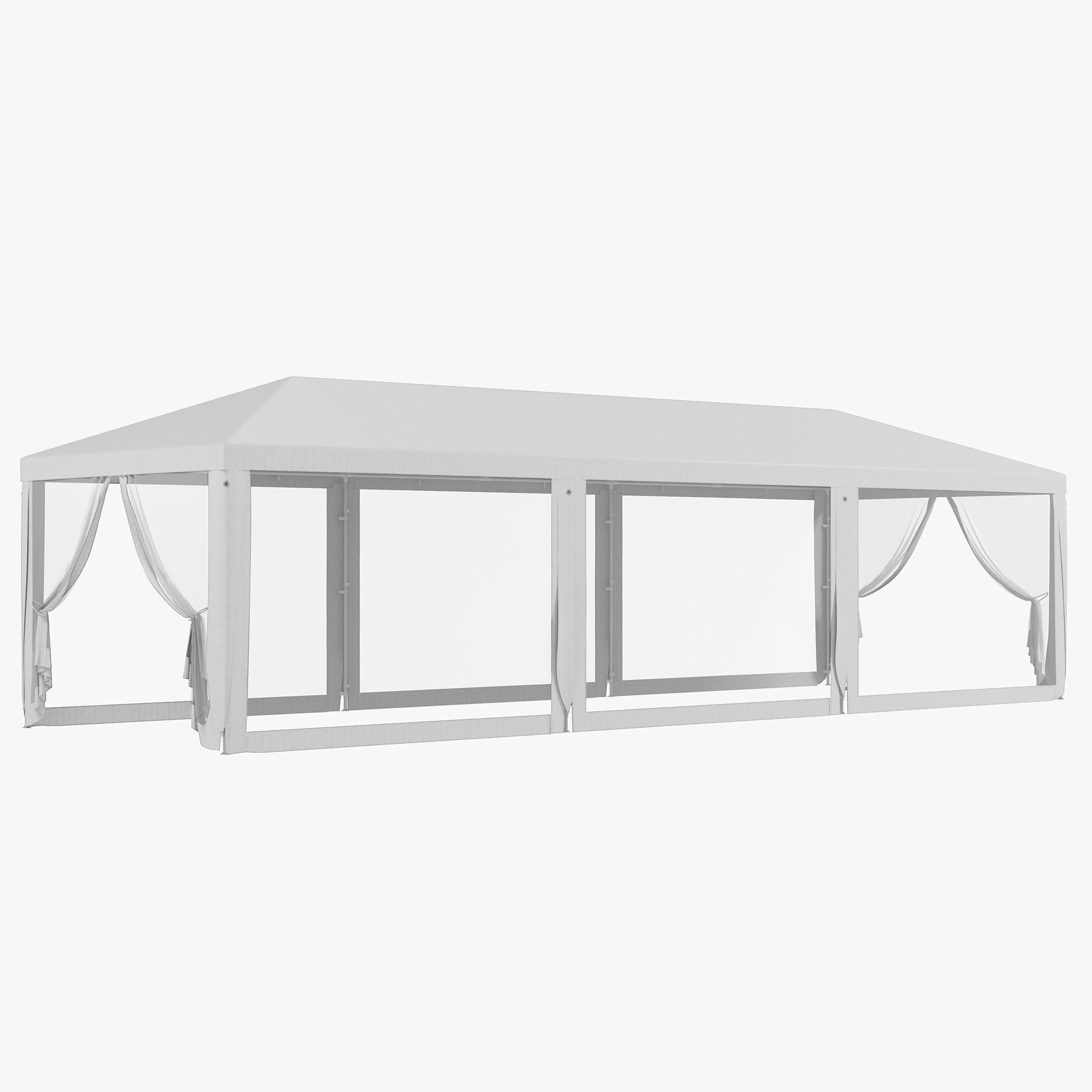 Outsunny 10' x 28' Party Tent Outdoor Canopy Garden Sun Shade with 8 Mosquito Mesh Netting and Zipper Door, White