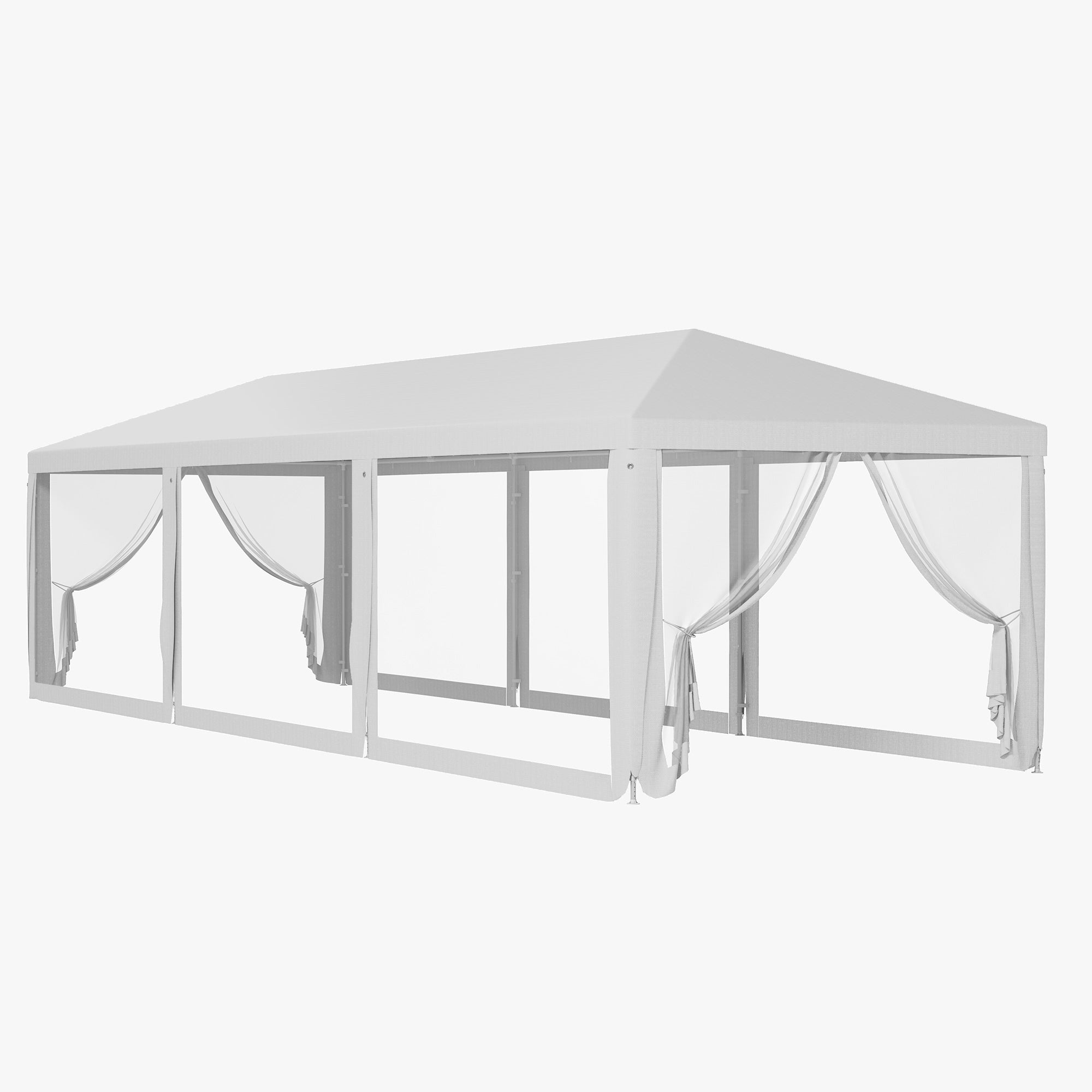 Outsunny 10' x 28' Party Tent Outdoor Canopy Garden Sun Shade with 8 Mosquito Mesh Netting and Zipper Door, White