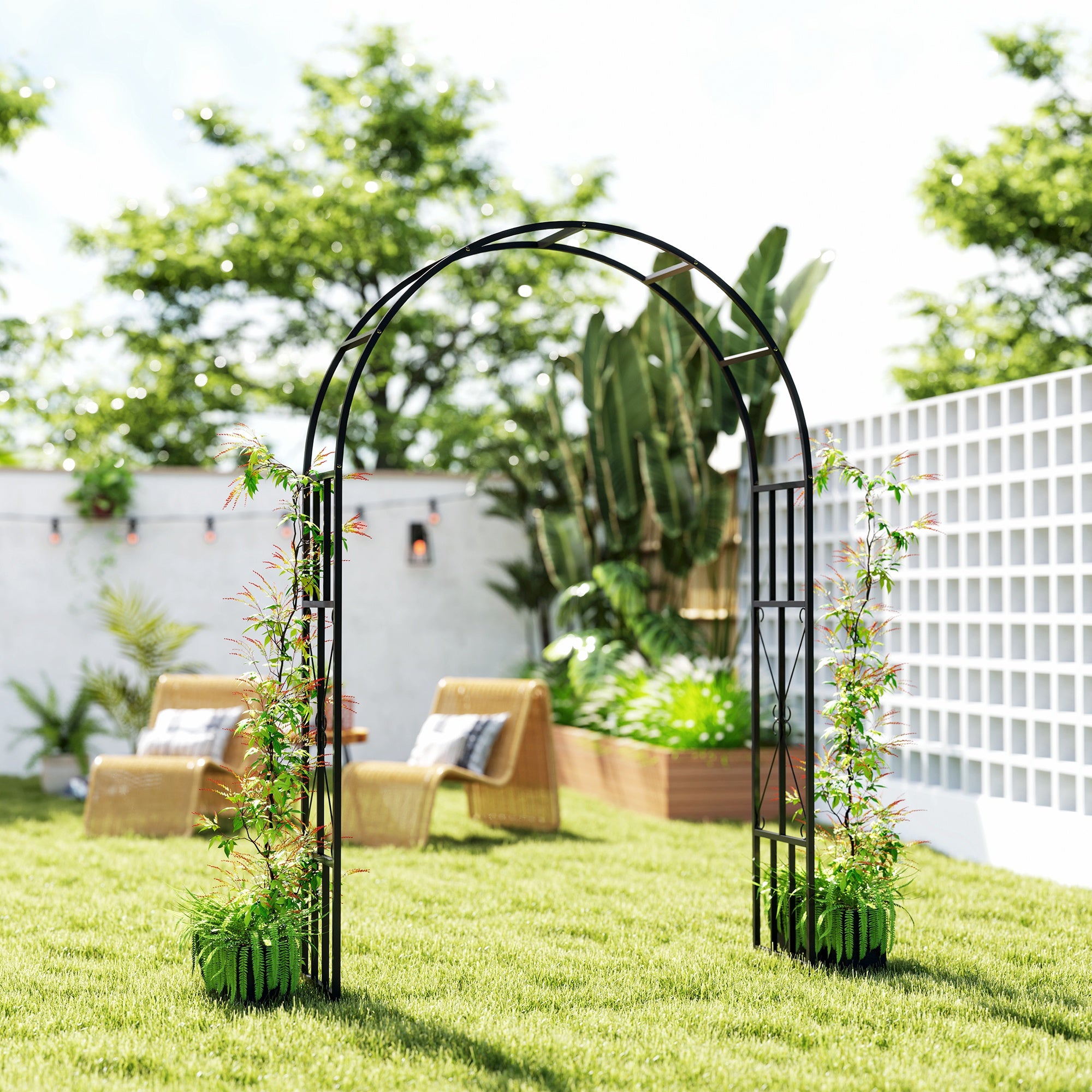 Outsunny 7.3ft Steel Garden Arch Trellis, Garden Arbor Trellis for Climbing Plants Roses Wisteria Vines, Flower Arch Wedding Arch Stand for Bridal Party Ceremony Decoration, Black