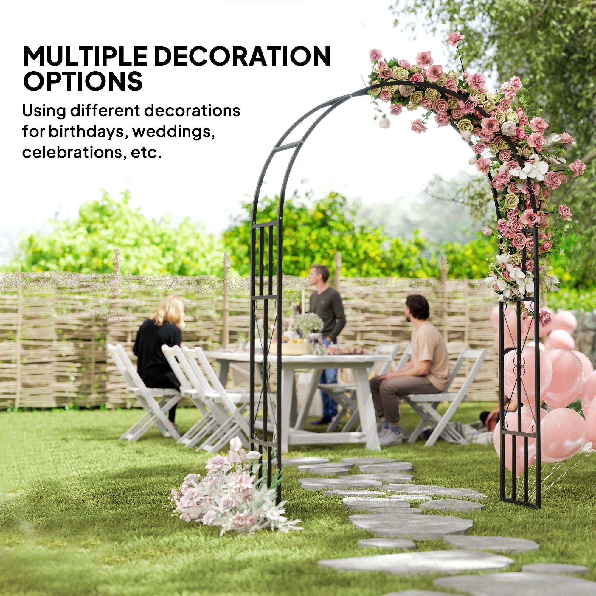 Outsunny 7.3ft Steel Garden Arch Trellis, Garden Arbor Trellis for Climbing Plants Roses Wisteria Vines, Flower Arch Wedding Arch Stand for Bridal Party Ceremony Decoration, Black