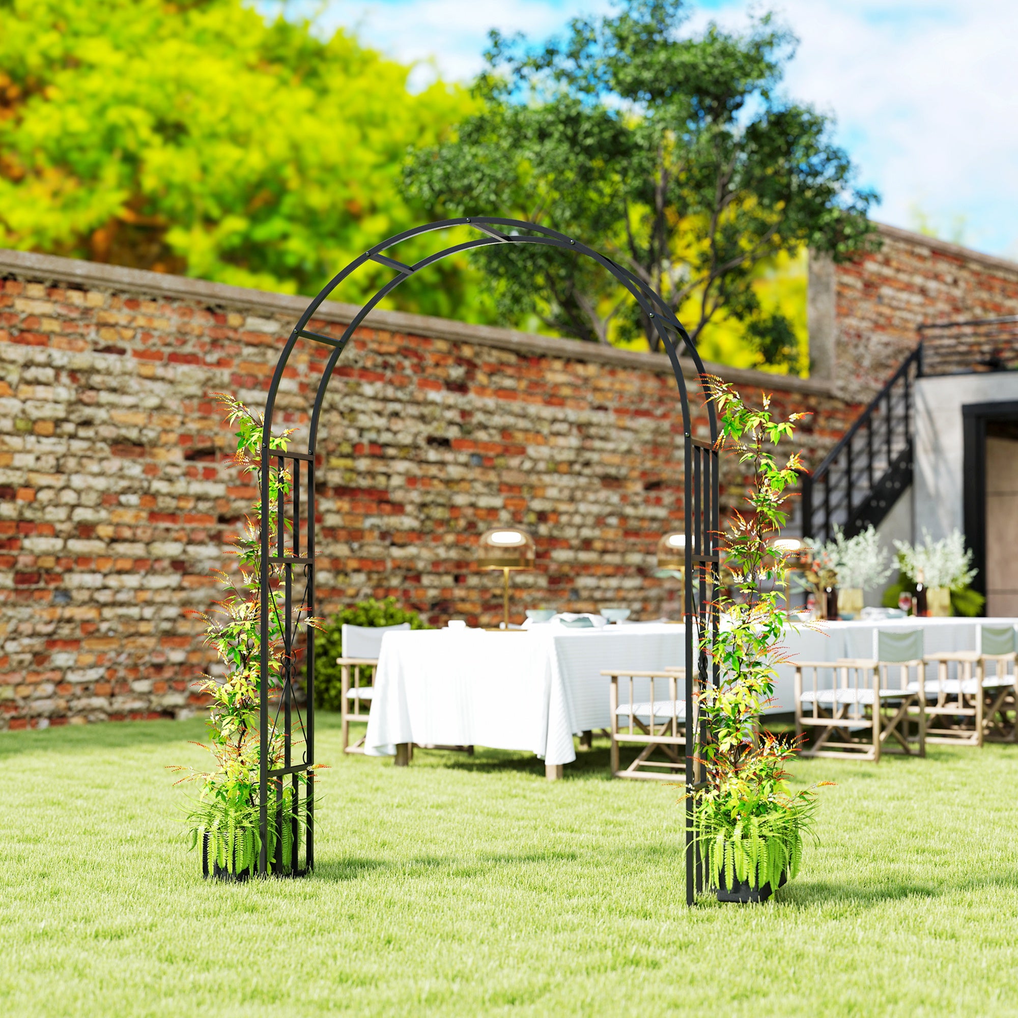 Outsunny 7.3ft Steel Garden Arch Trellis, Garden Arbor Trellis for Climbing Plants Roses Wisteria Vines, Flower Arch Wedding Arch Stand for Bridal Party Ceremony Decoration, Black